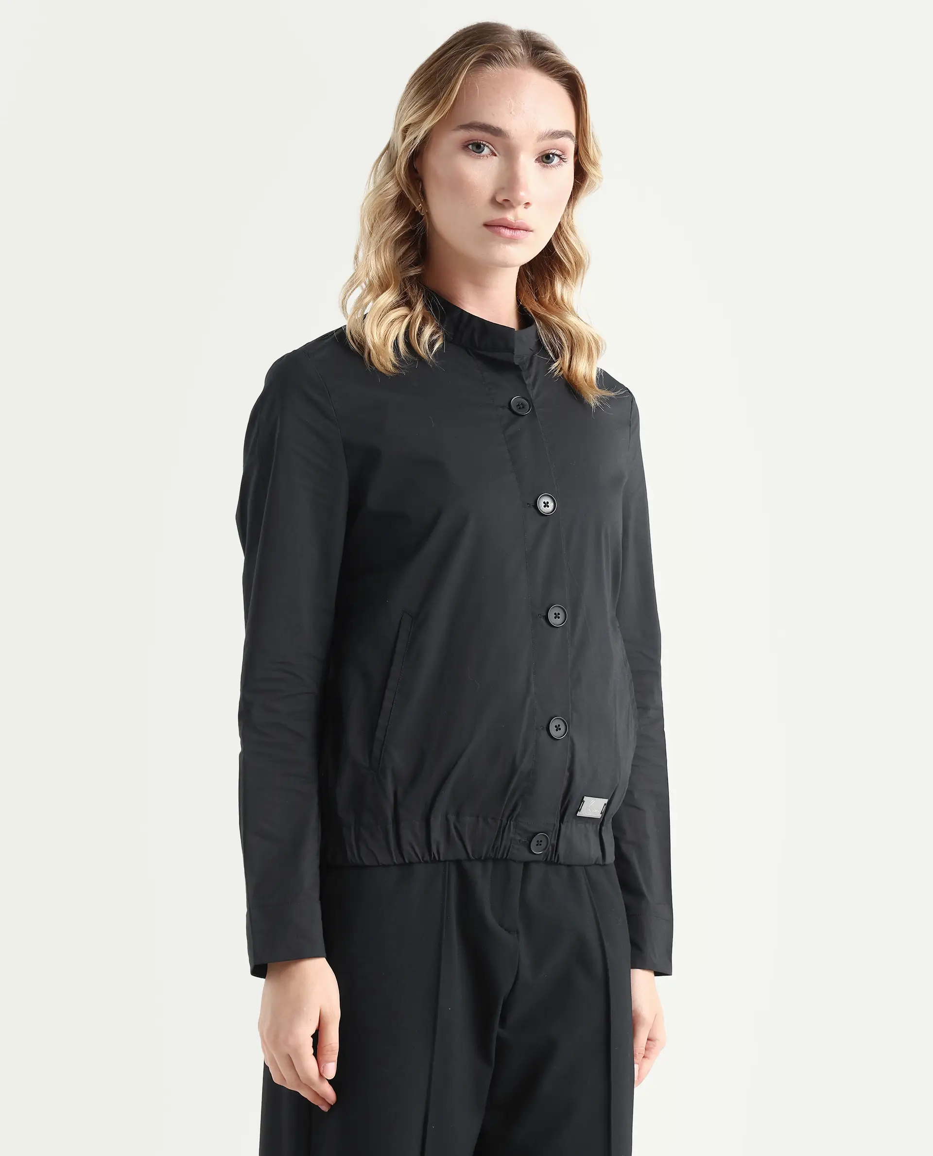 Rareism Women's Aomori Black Polyester Blend Mandarin Collar Plain Regular Fit Jacket - Image 6