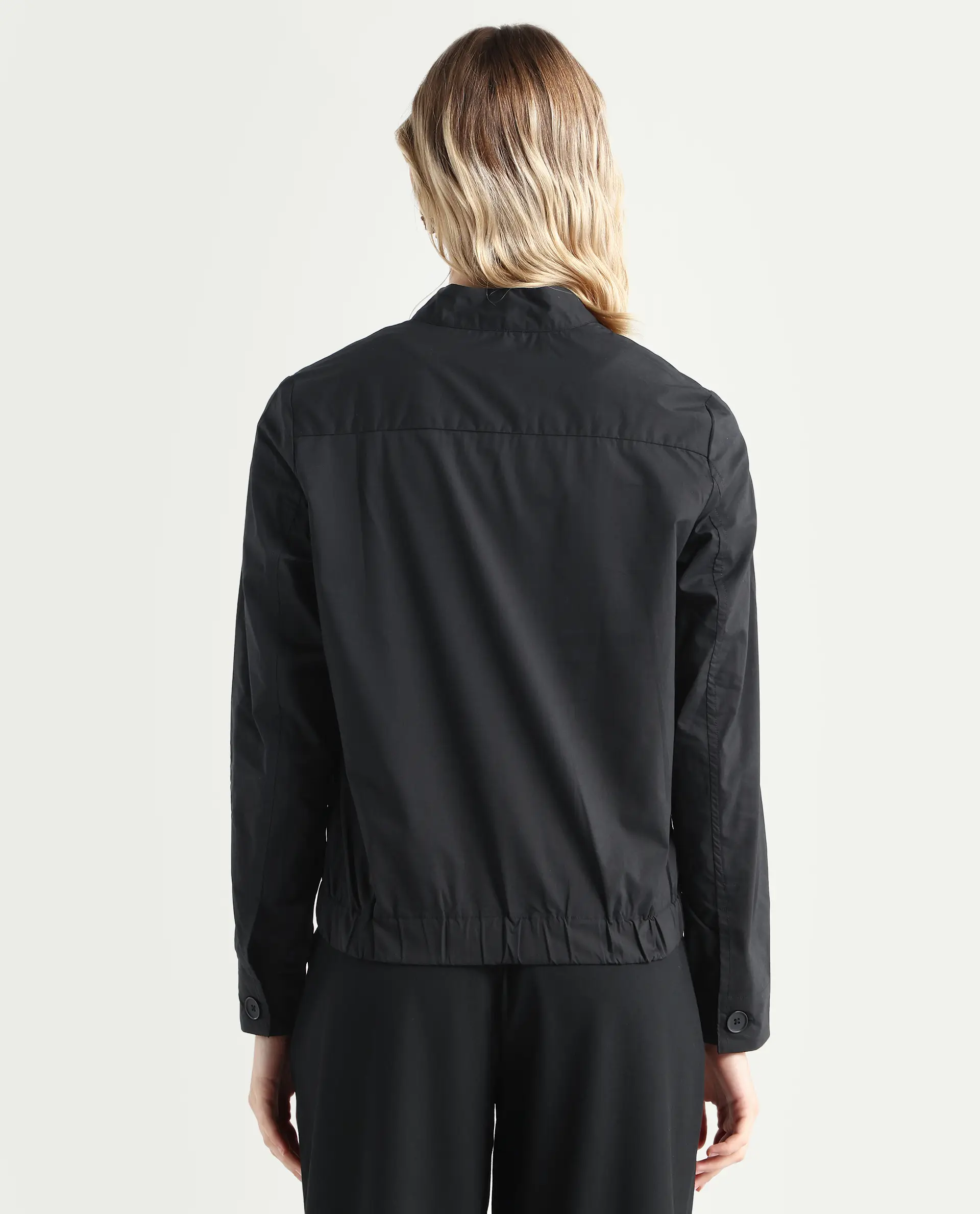 Rareism Women's Aomori Black Polyester Blend Mandarin Collar Plain Regular Fit Jacket - Image 7