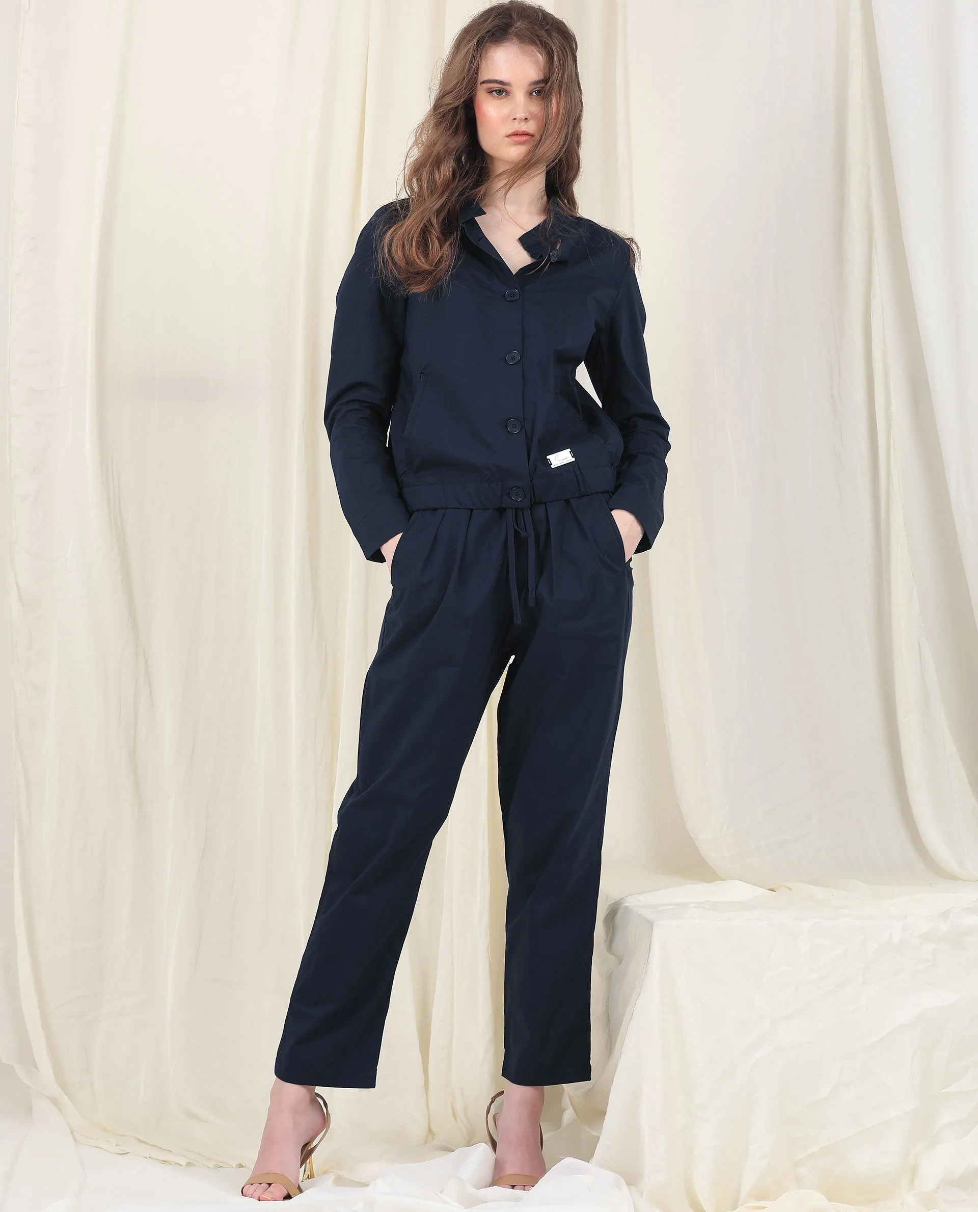Rareism Women's Aomori Navy Polyester Blend Mandarin Collar Plain Regular Fit Jacket - Image 2