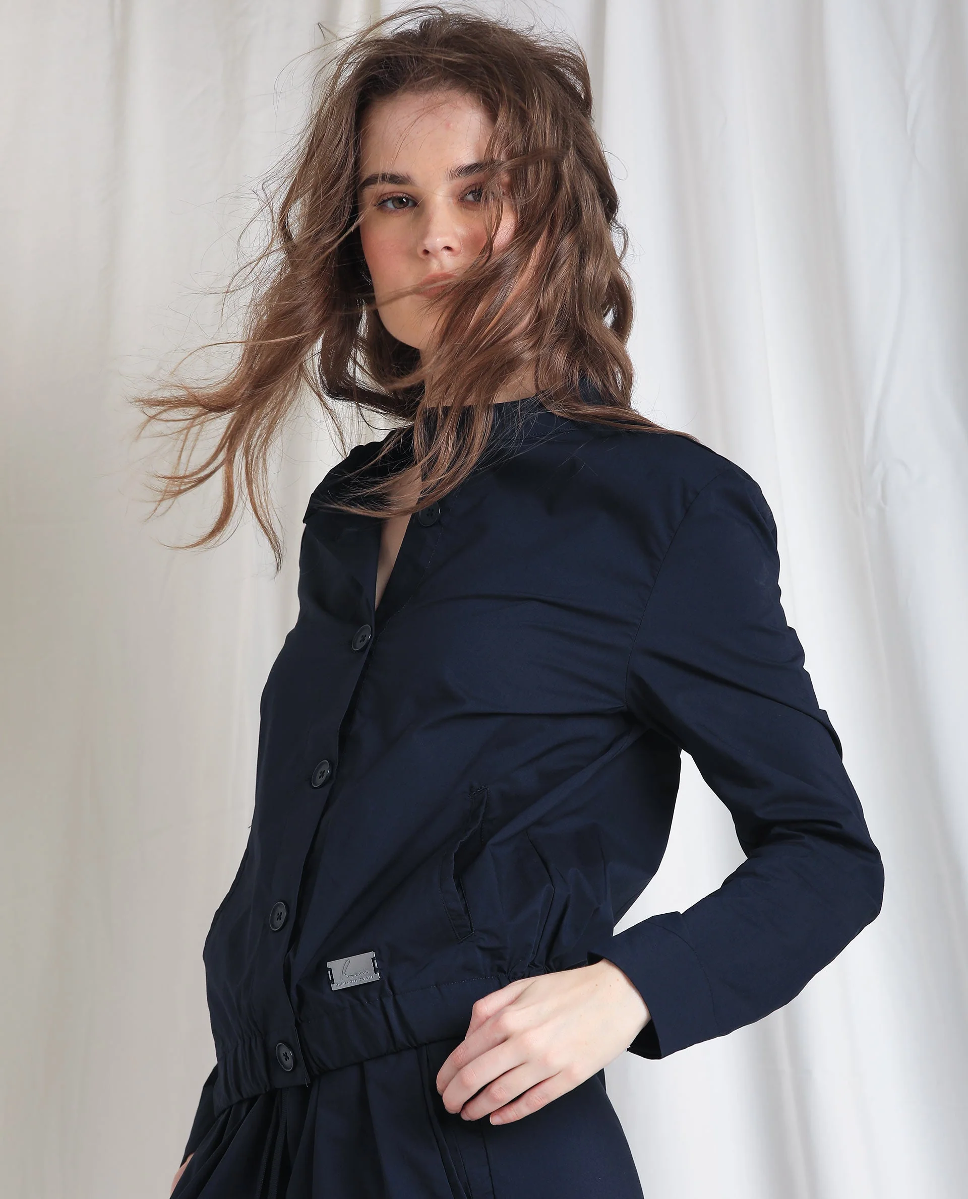 Rareism Women's Aomori Navy Polyester Blend Mandarin Collar Plain Regular Fit Jacket - Image 4