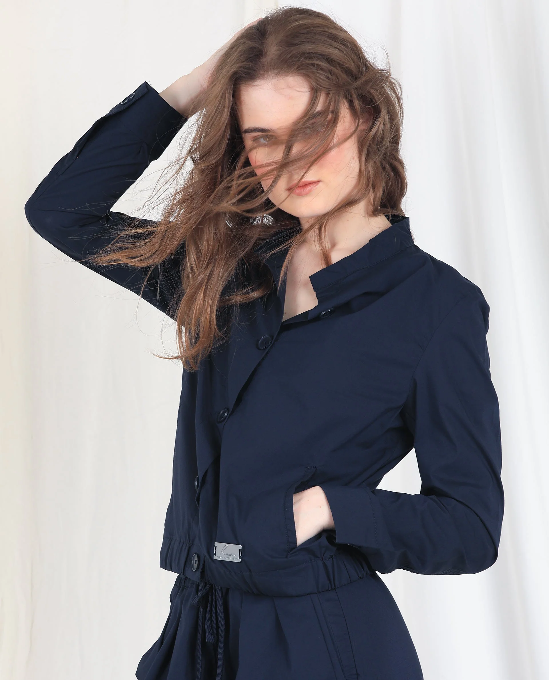 Rareism Women's Aomori Navy Polyester Blend Mandarin Collar Plain Regular Fit Jacket - Image 6