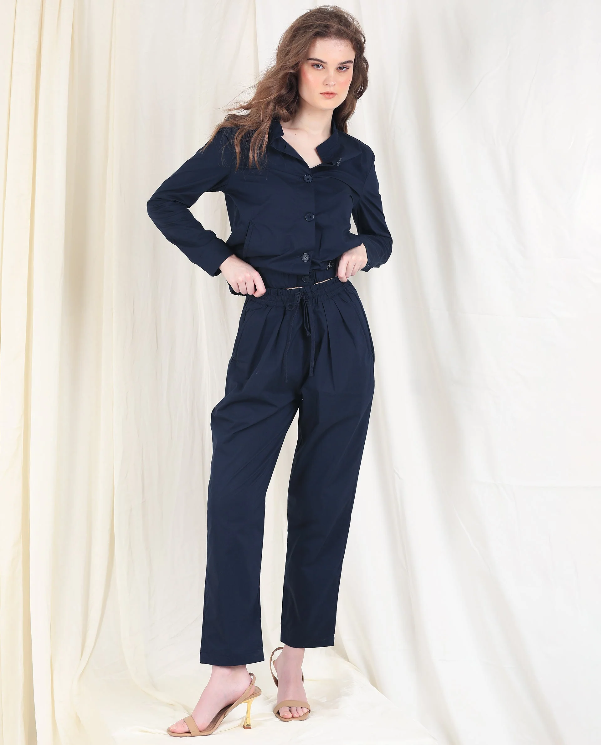 Rareism Women's Aomori Navy Polyester Blend Mandarin Collar Plain Regular Fit Jacket - Image 8