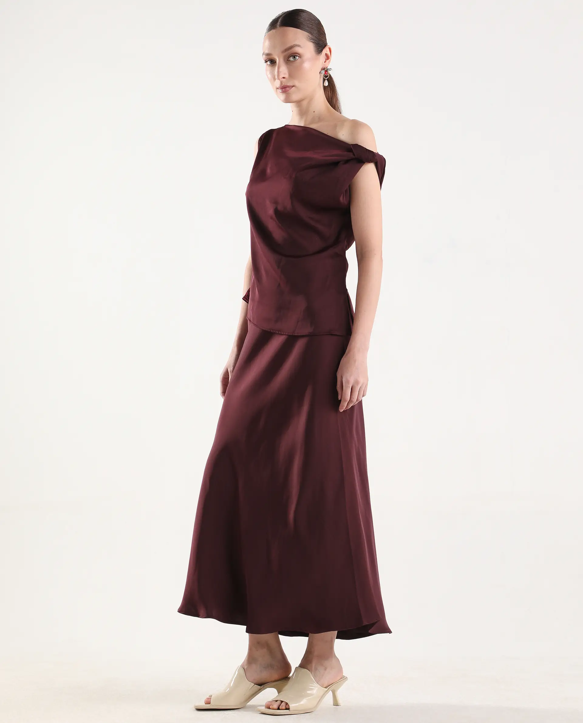 Rareism Women's Aoron-B Maroon Polyester A-Line Plain Skirt - Image 5