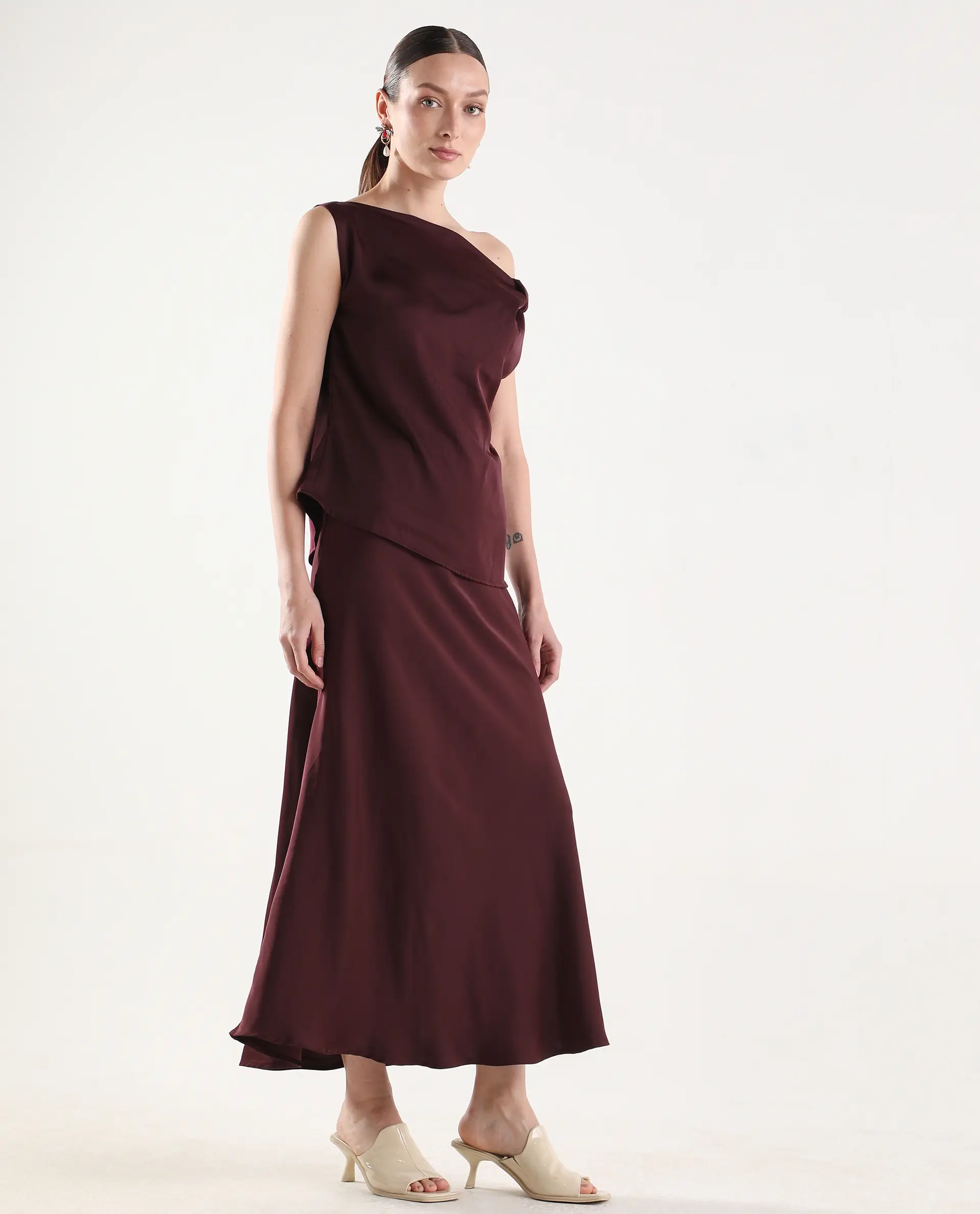 Rareism Women's Aoron-B Maroon Polyester A-Line Plain Skirt - Image 6