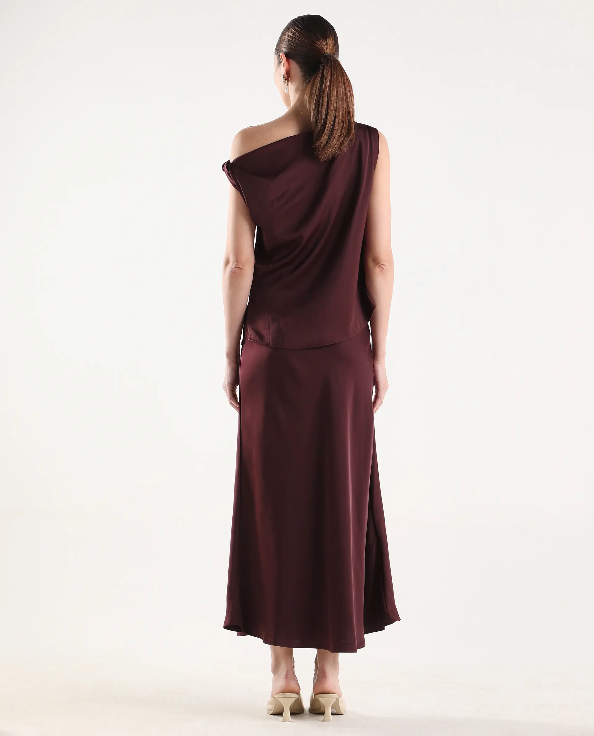 Rareism Women's Aoron-B Maroon Polyester A-Line Plain Skirt - Image 7