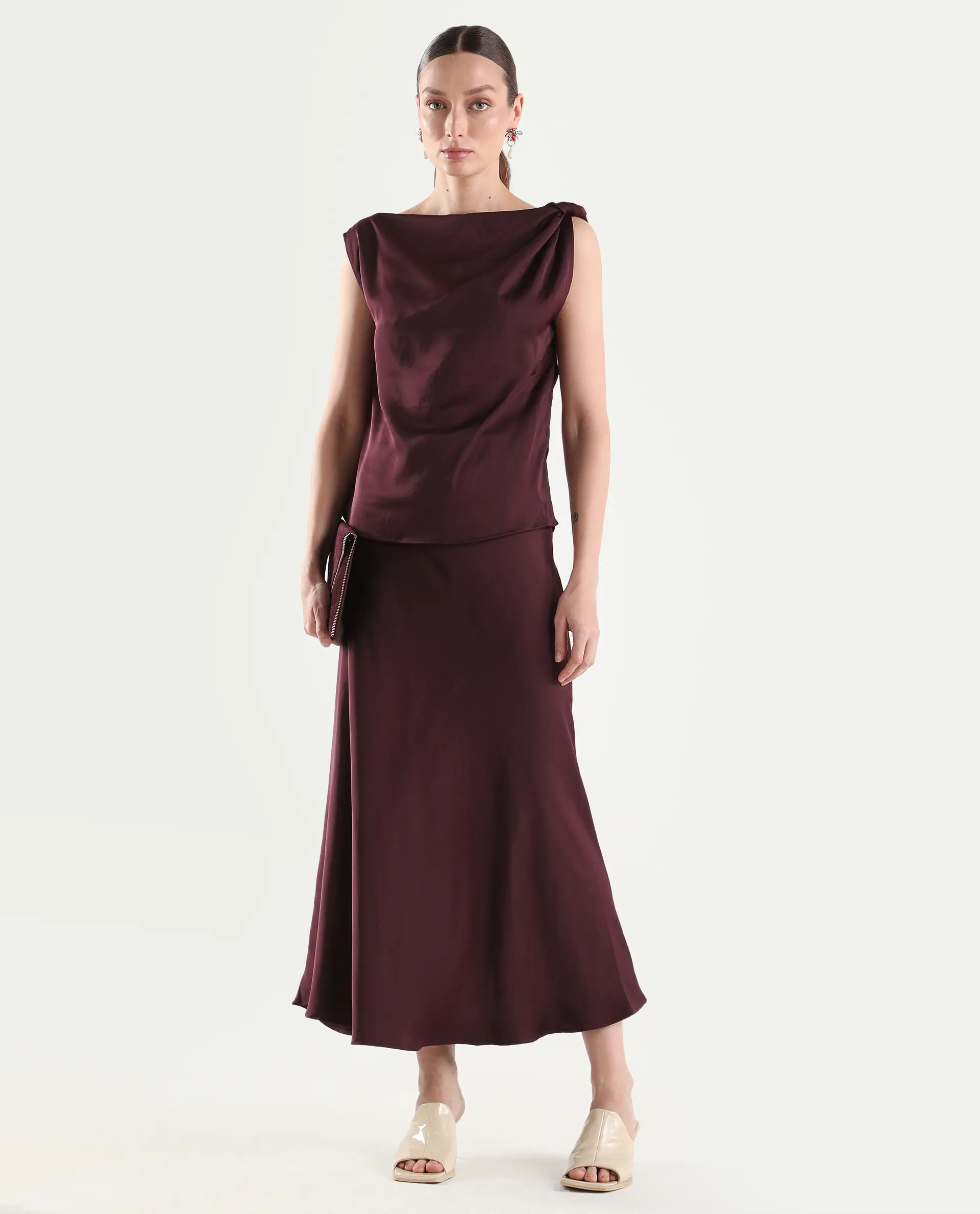 Rareism Women's Aoron-T Maroon Polyester Sleeveless Regular Fit Plain Top - Image 2