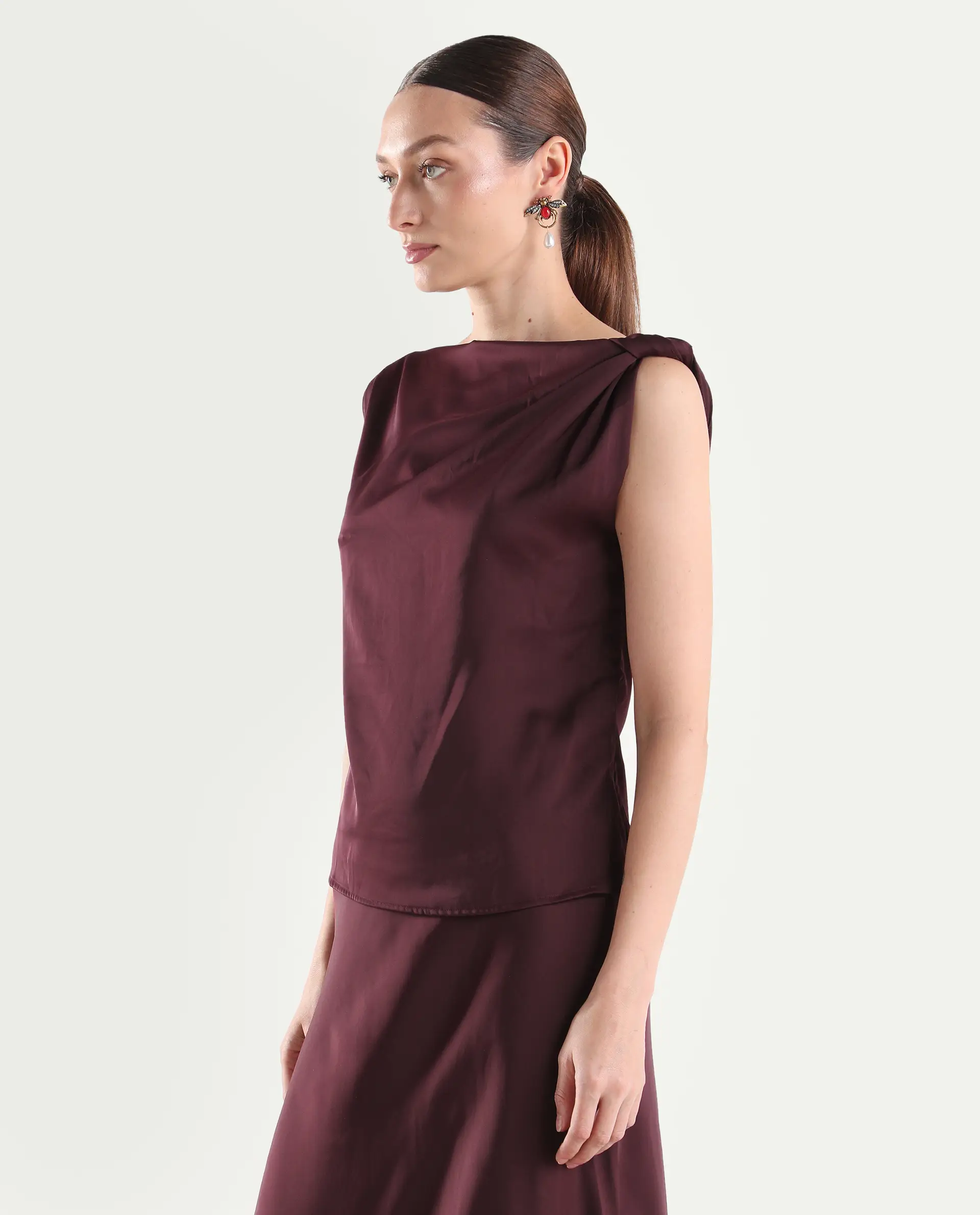 Rareism Women's Aoron-T Maroon Polyester Sleeveless Regular Fit Plain Top - Image 6