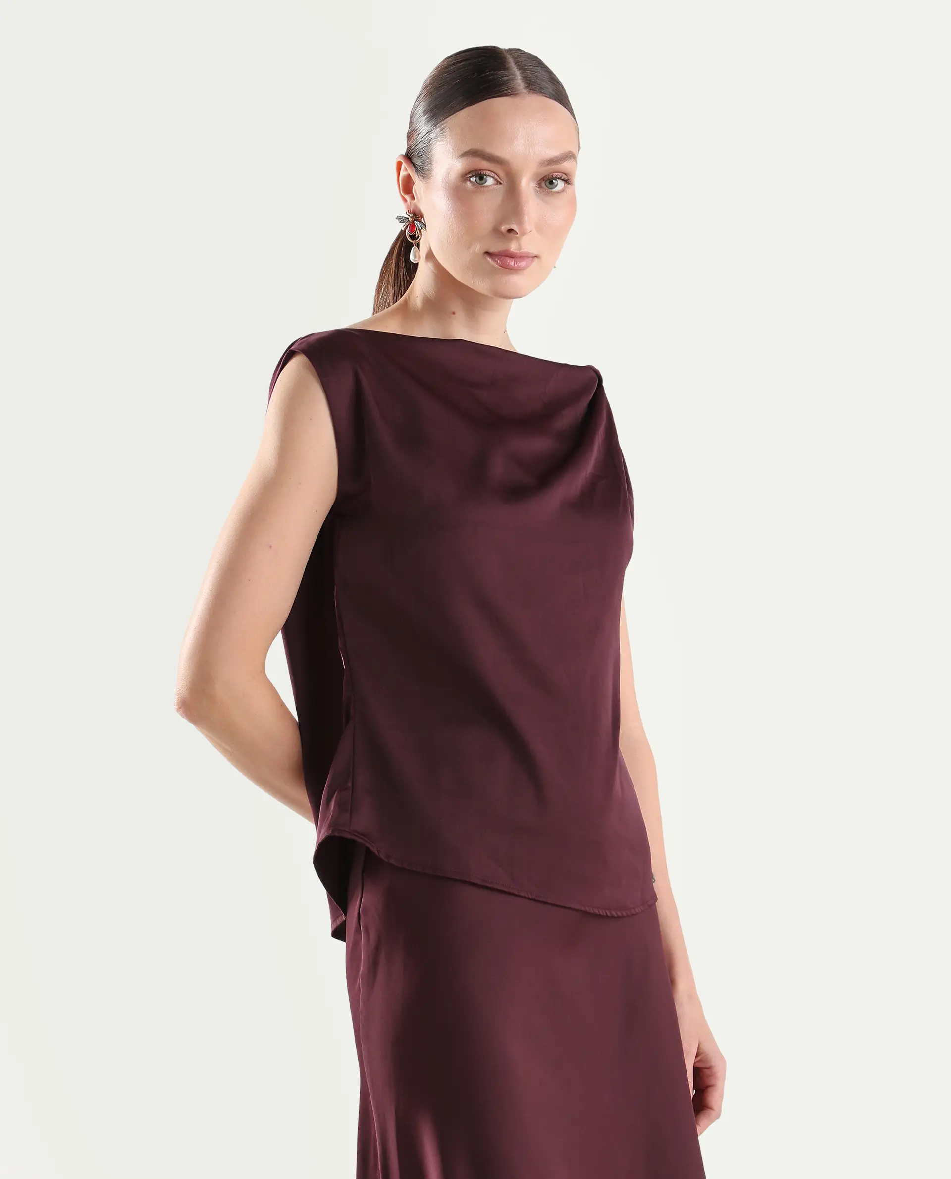 Rareism Women's Aoron-T Maroon Polyester Sleeveless Regular Fit Plain Top - Image 7