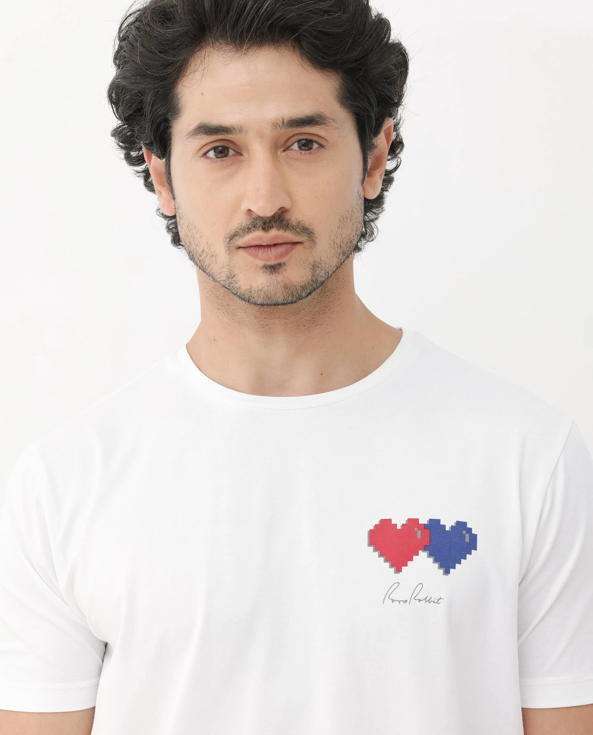 Rare Rabbit Mens Aorta-1 White Cotton Lycra Fabric Short Sleeve Skinny Fit Graphic Print T-Shirt - Image 5