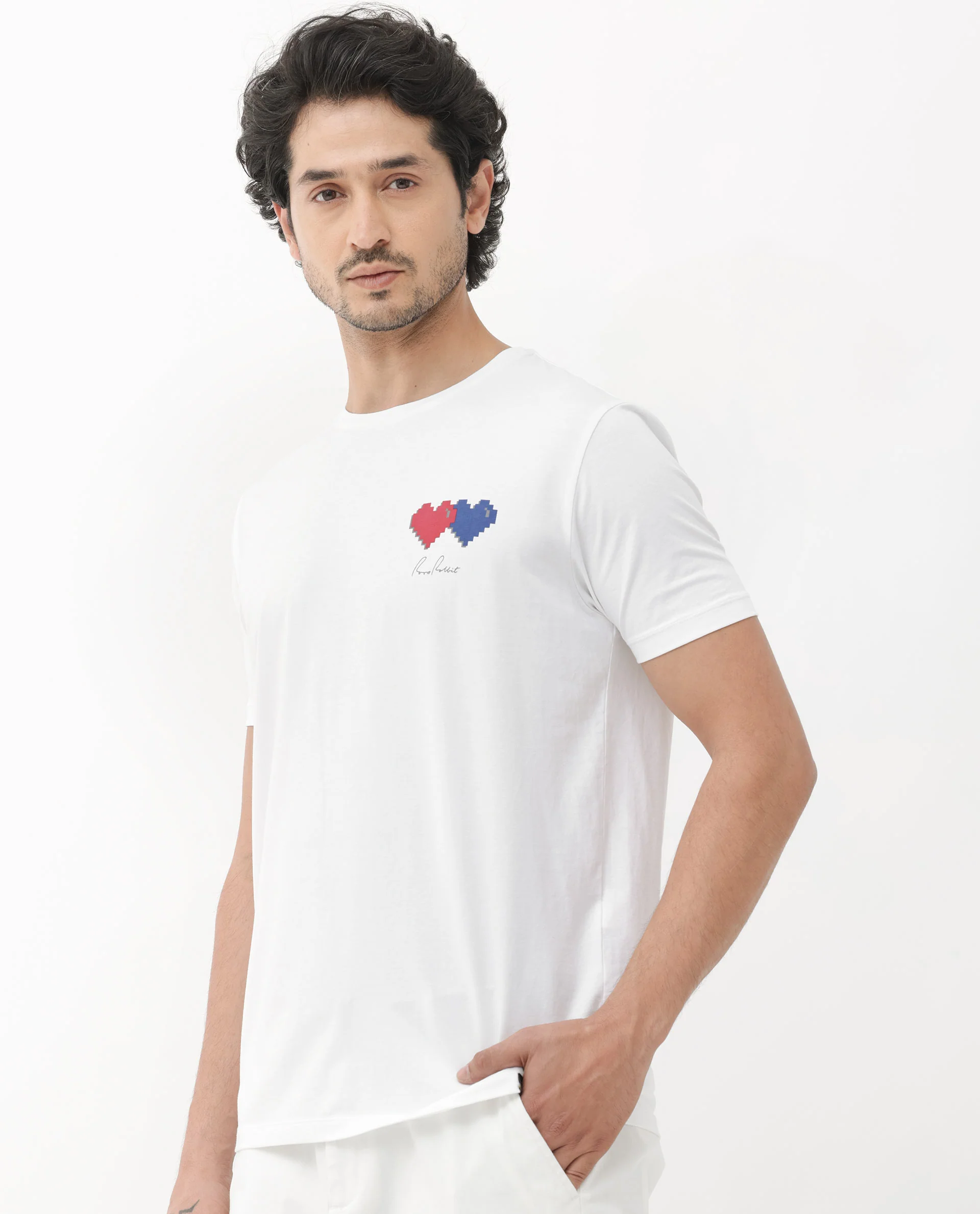 Rare Rabbit Mens Aorta-1 White Cotton Lycra Fabric Short Sleeve Skinny Fit Graphic Print T-Shirt - Image 7