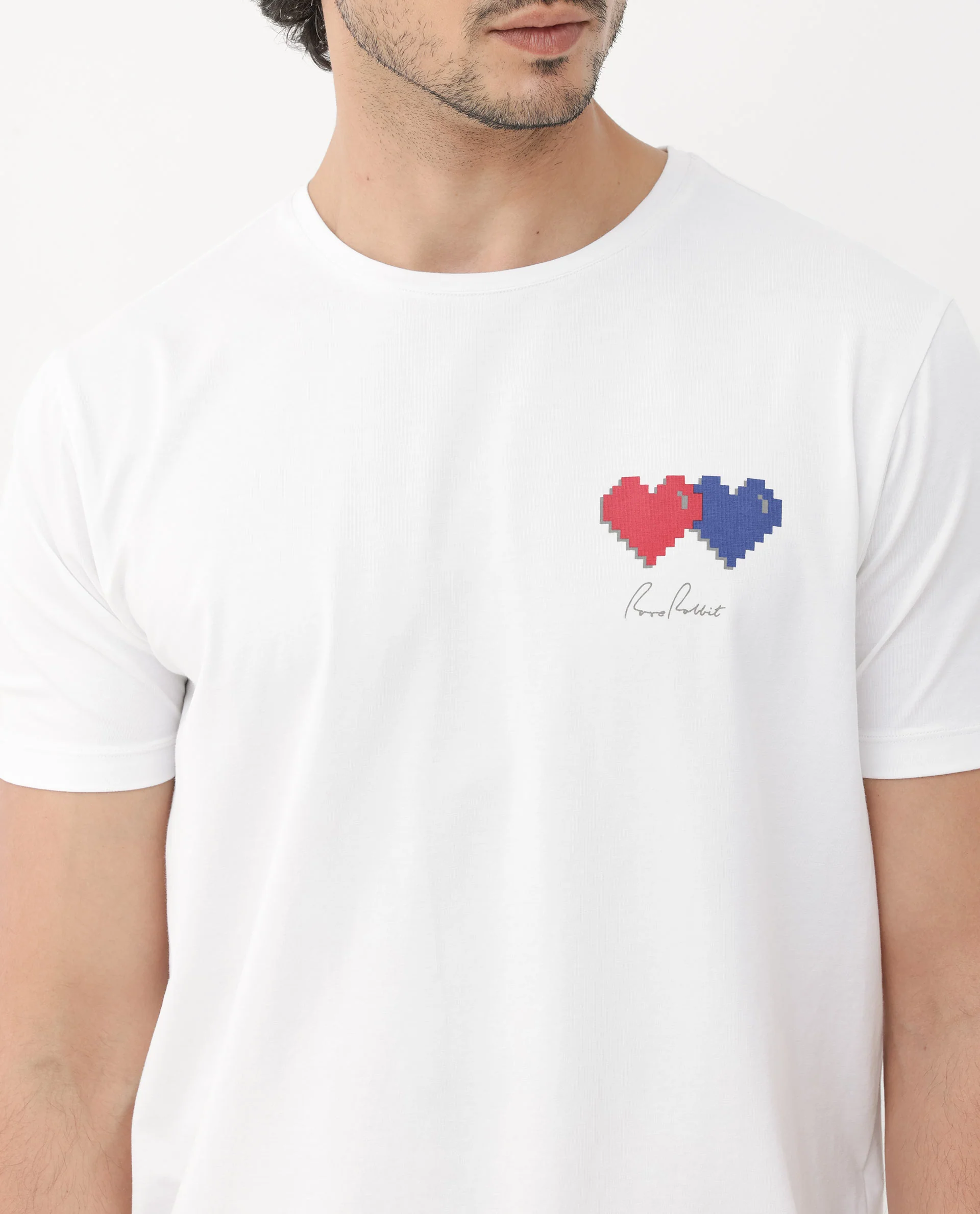 Rare Rabbit Mens Aorta-1 White Cotton Lycra Fabric Short Sleeve Skinny Fit Graphic Print T-Shirt - Image 8