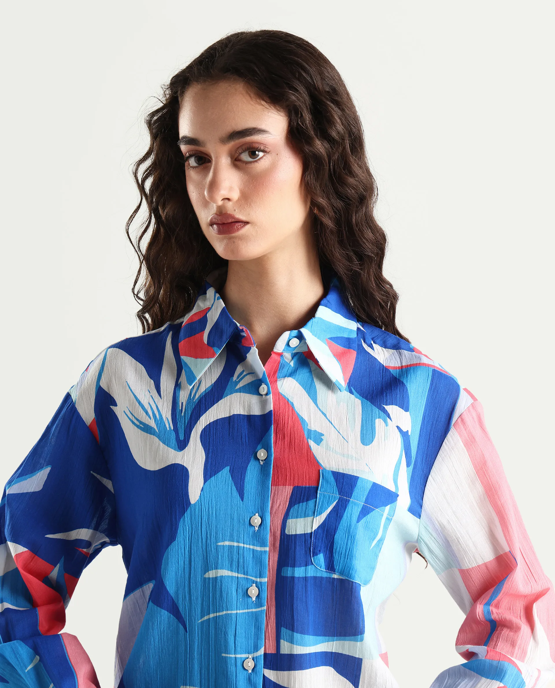 Rareism Women's Apetit White Cotton Drop Collar Abstract Print Cuffed Sleeve Regular Fit Top - Image 4