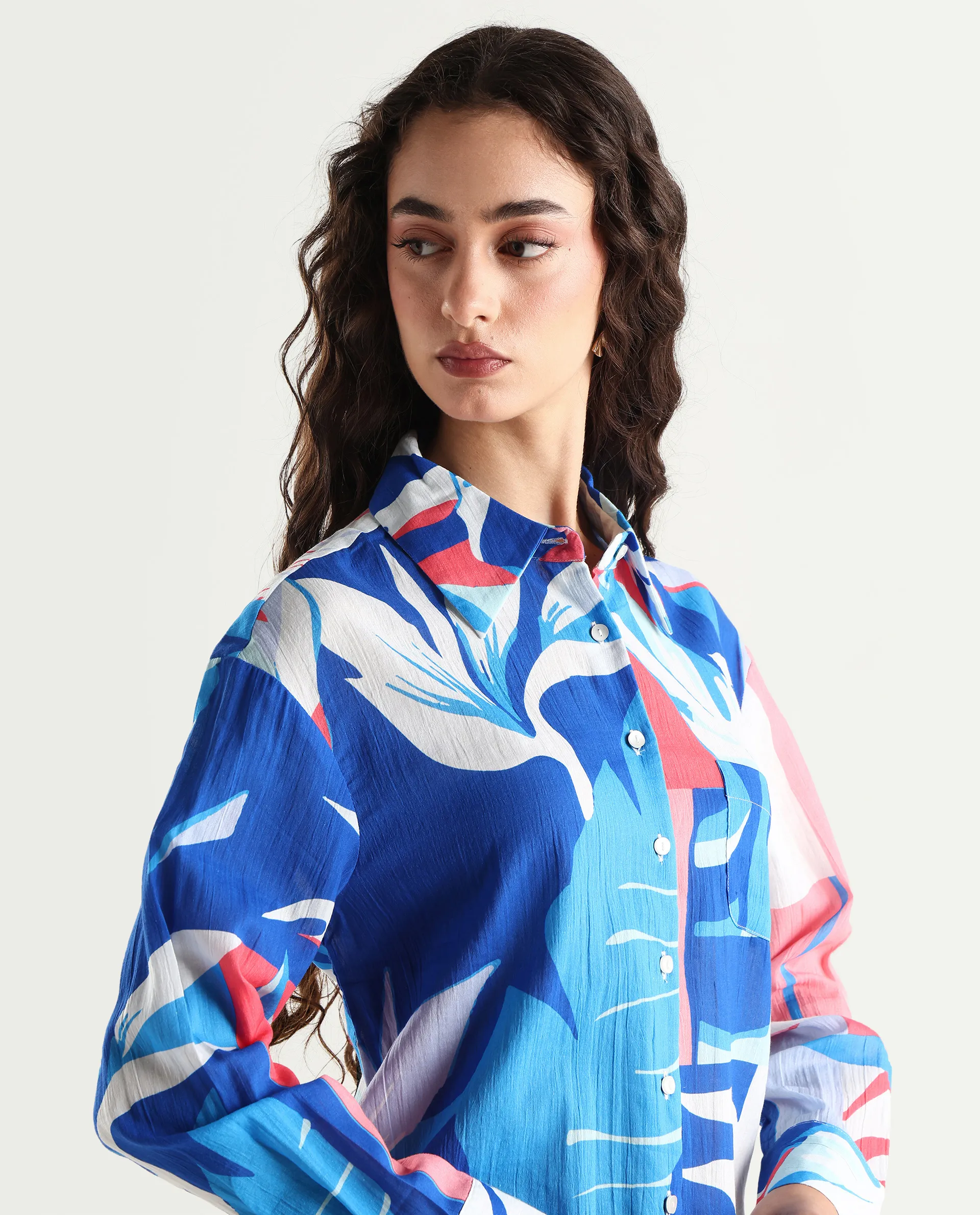 Rareism Women's Apetit White Cotton Drop Collar Abstract Print Cuffed Sleeve Regular Fit Top - Image 7