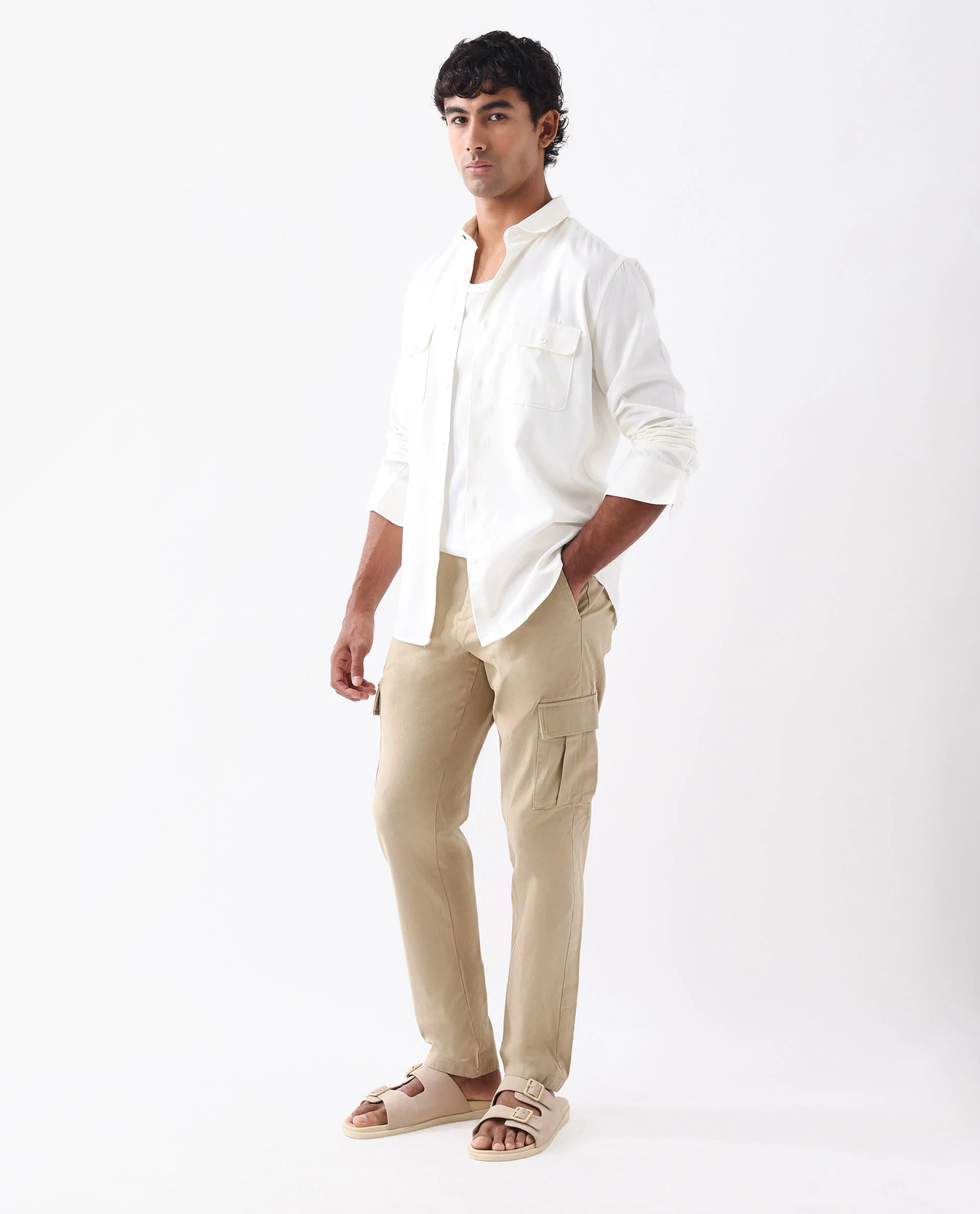 Rare Rabbit Men's Apex Beige Linen Blend Plain Regular Fit Trouser - Image 3