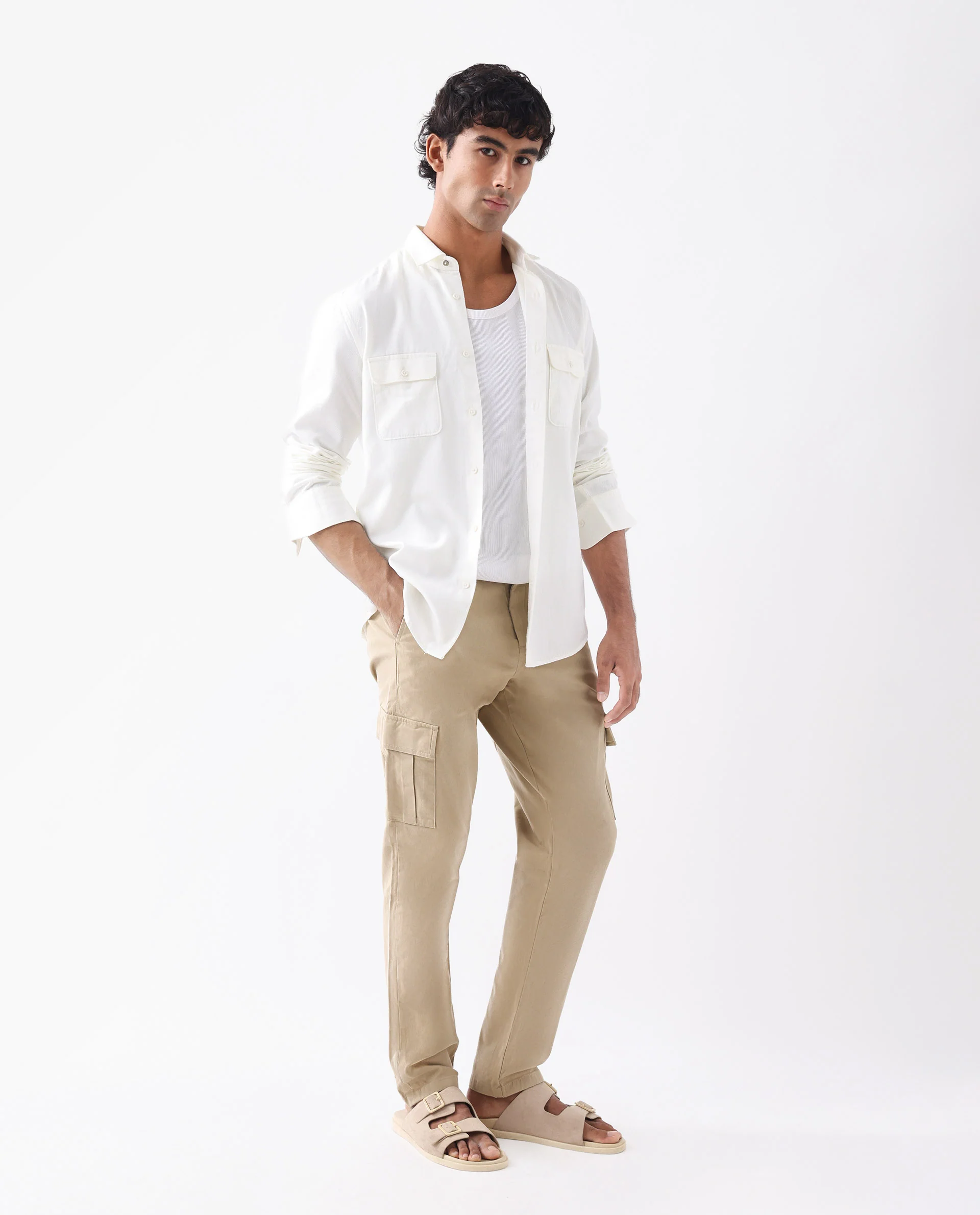 Rare Rabbit Men's Apex Beige Linen Blend Plain Regular Fit Trouser - Image 4