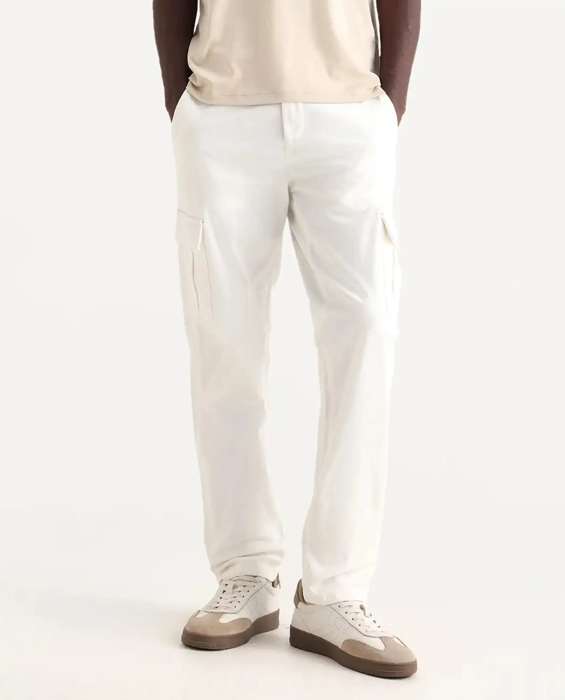 Rare Rabbit Men's Apex Light White Linen Plain Regular Fit Trouser - Image 8