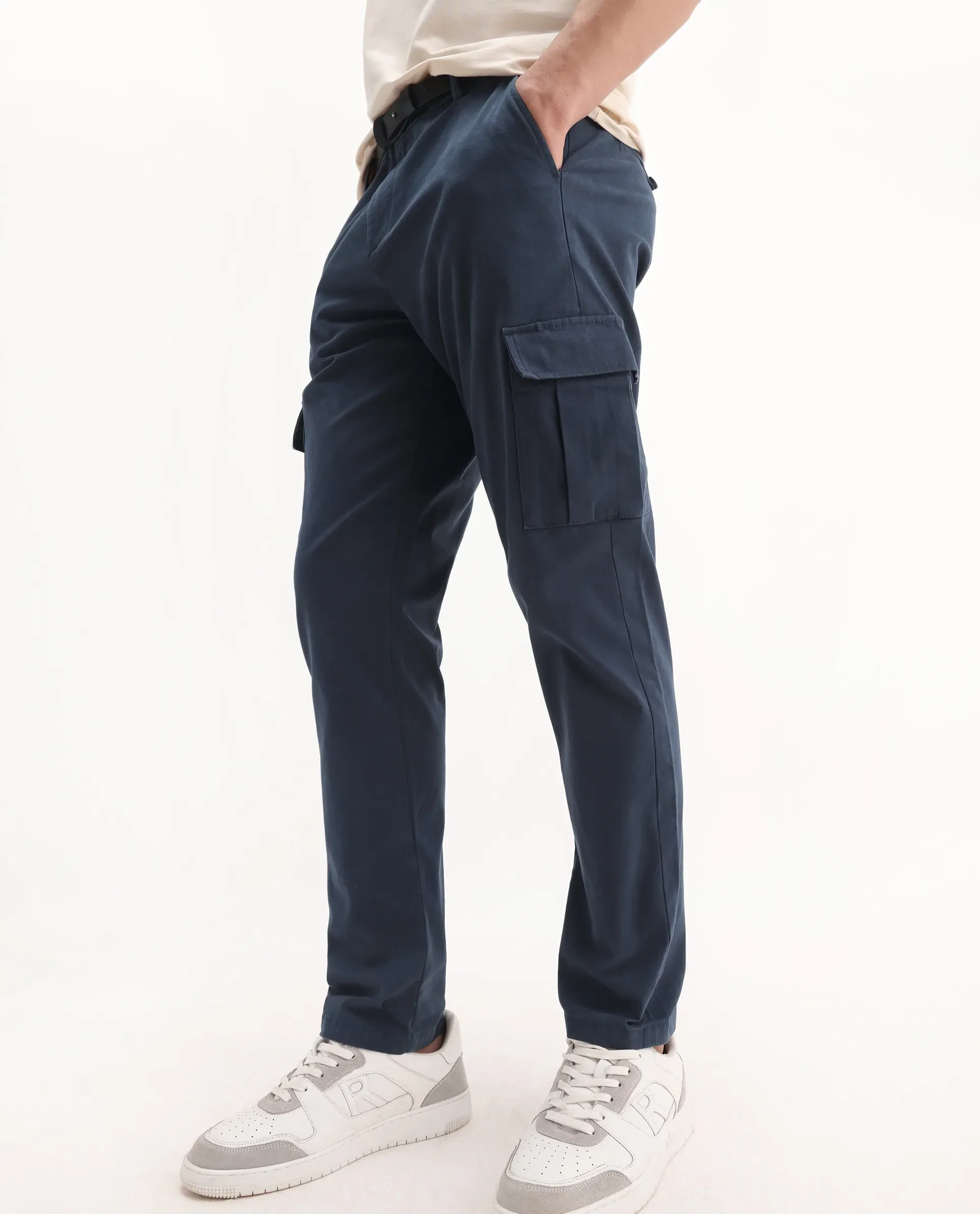Rare Rabbit Men's Apex Navy Linen Blend Plain Regular Fit Trouser - Image 2