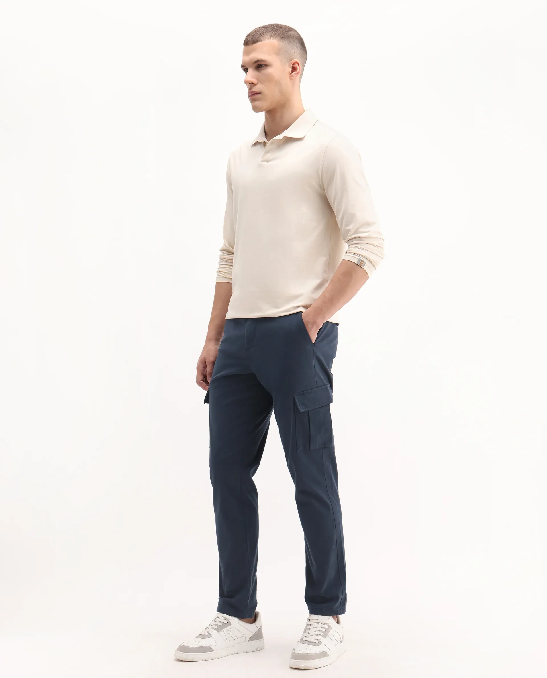 Rare Rabbit Men's Apex Navy Linen Blend Plain Regular Fit Trouser - Image 5