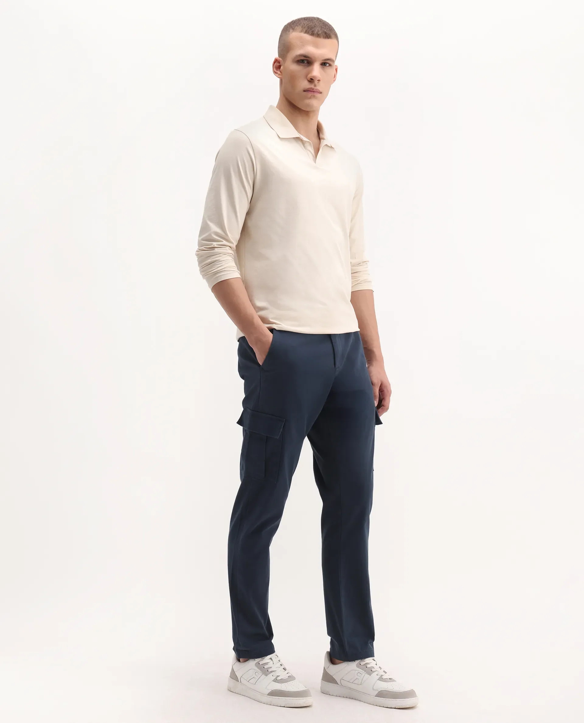 Rare Rabbit Men's Apex Navy Linen Blend Plain Regular Fit Trouser - Image 6