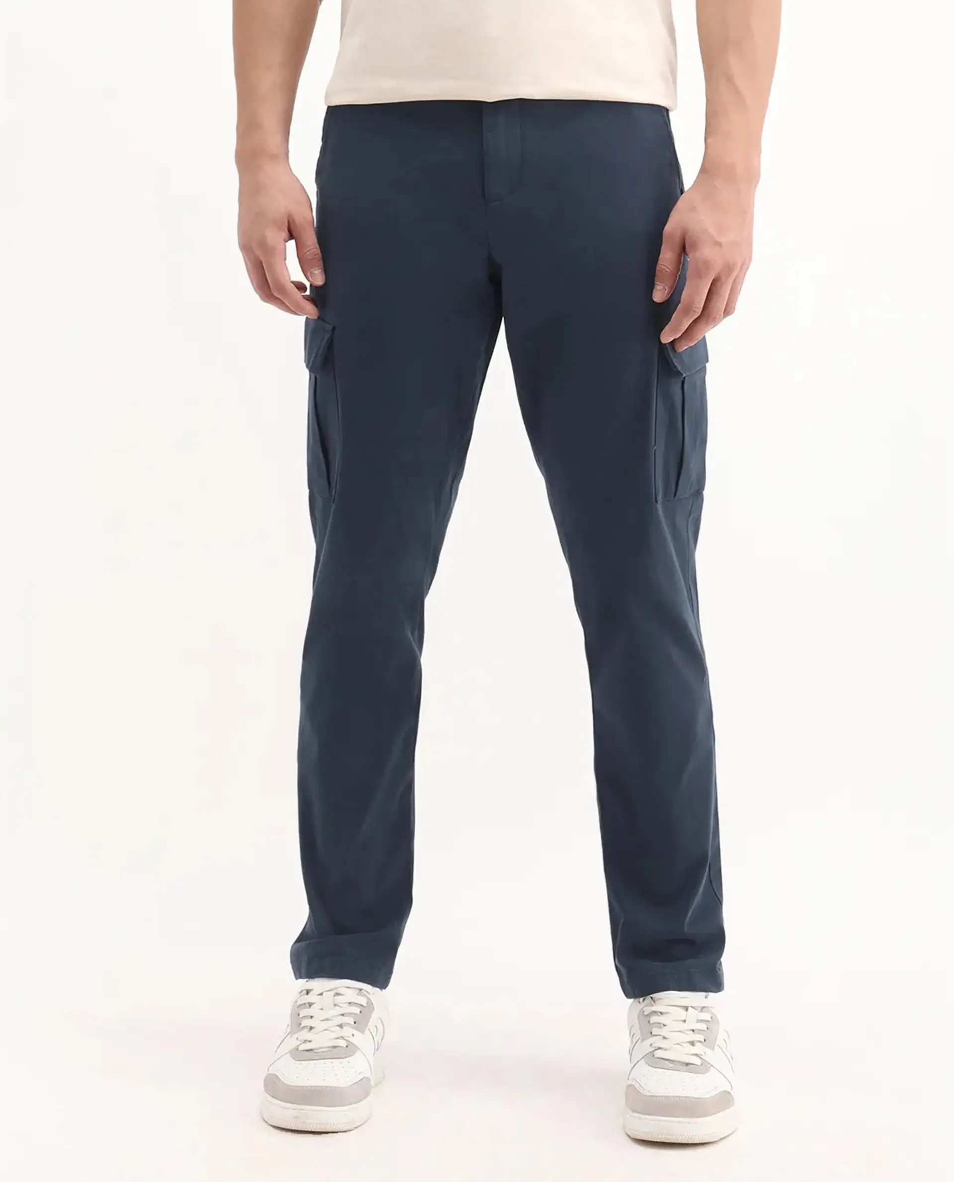 Rare Rabbit Men's Apex Navy Linen Blend Plain Regular Fit Trouser - Image 9