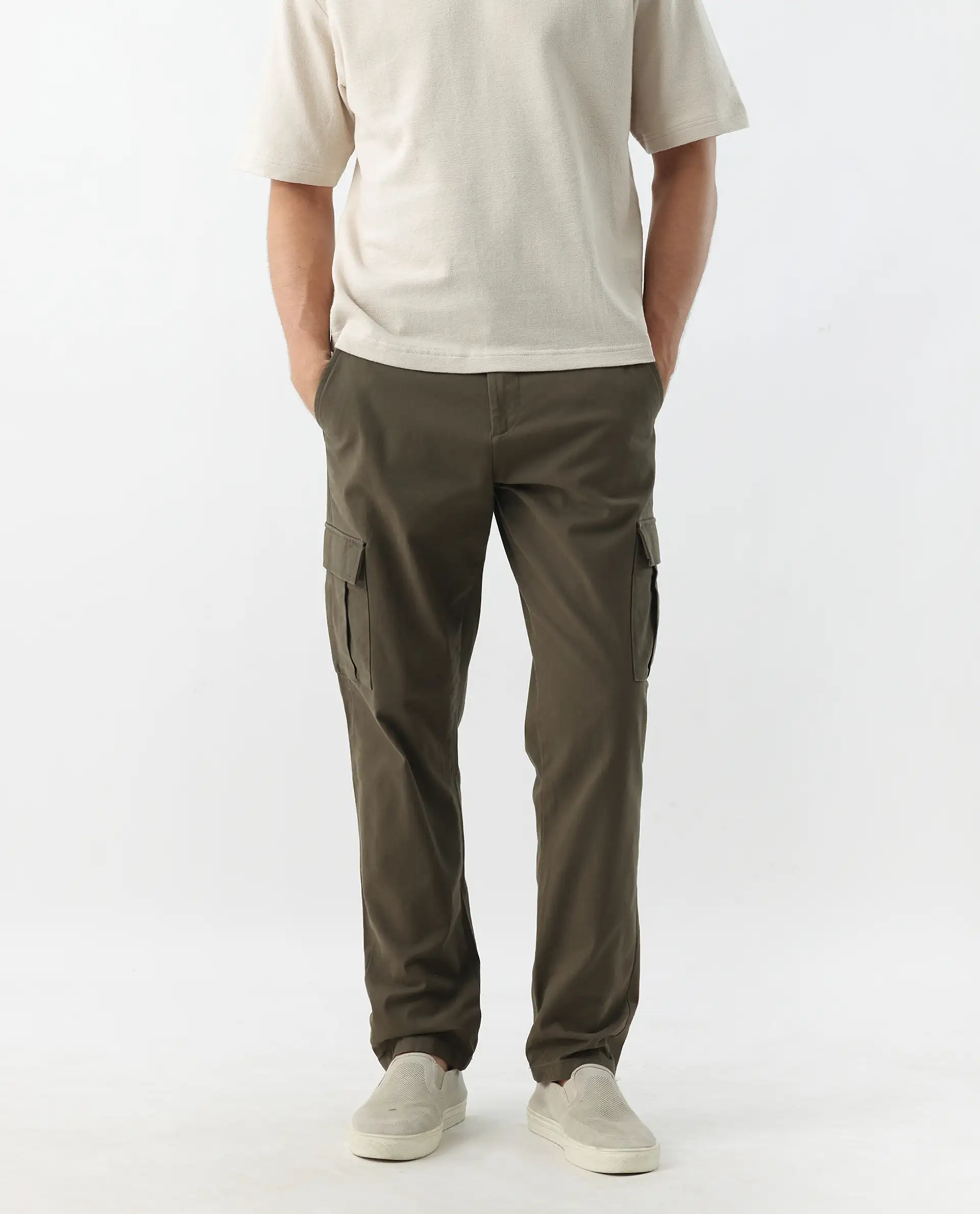 Rare Rabbit Men's Apex Olive Linen Blend Plain Regular Fit Trouser - Image 2