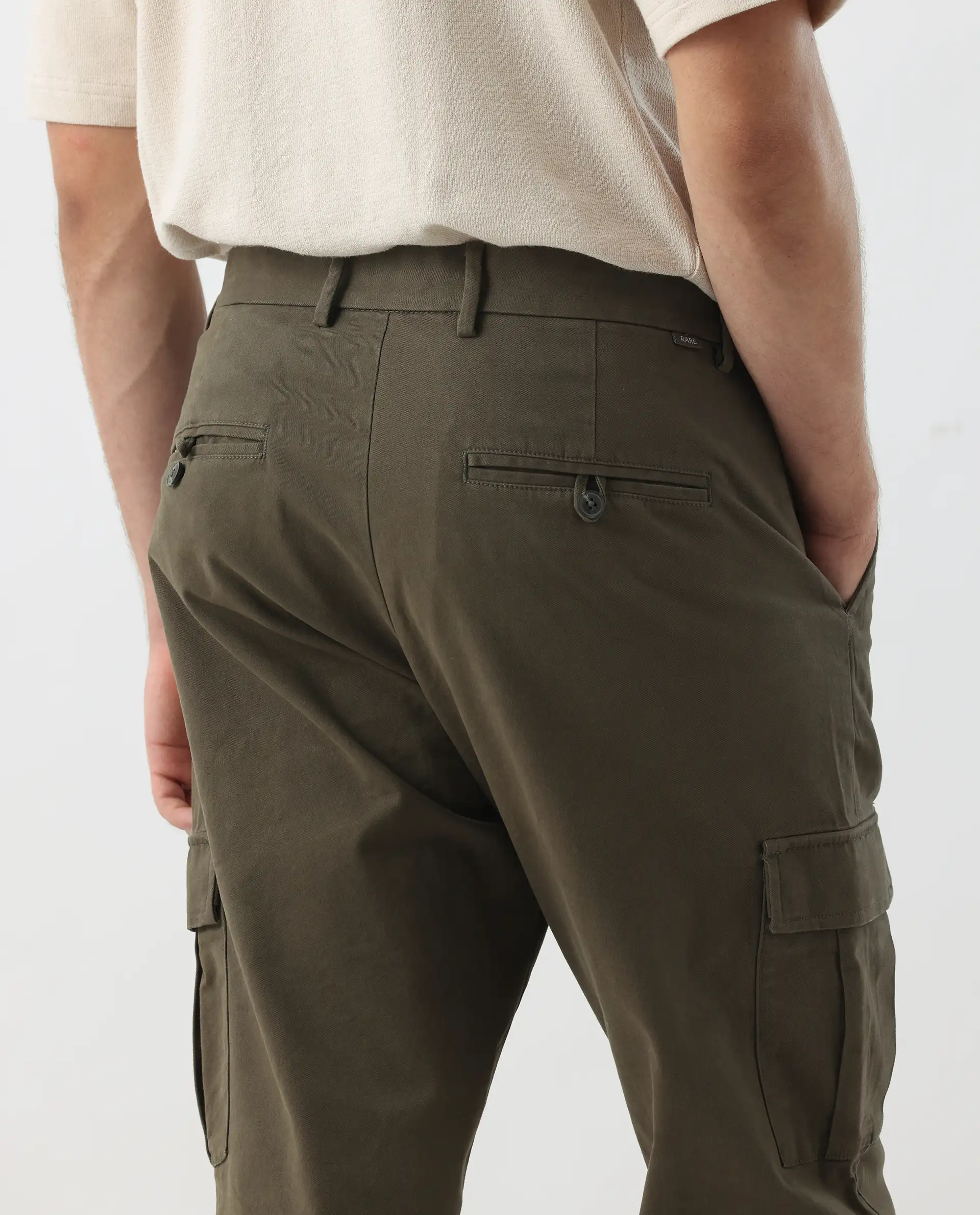 Rare Rabbit Men's Apex Olive Linen Blend Plain Regular Fit Trouser - Image 3