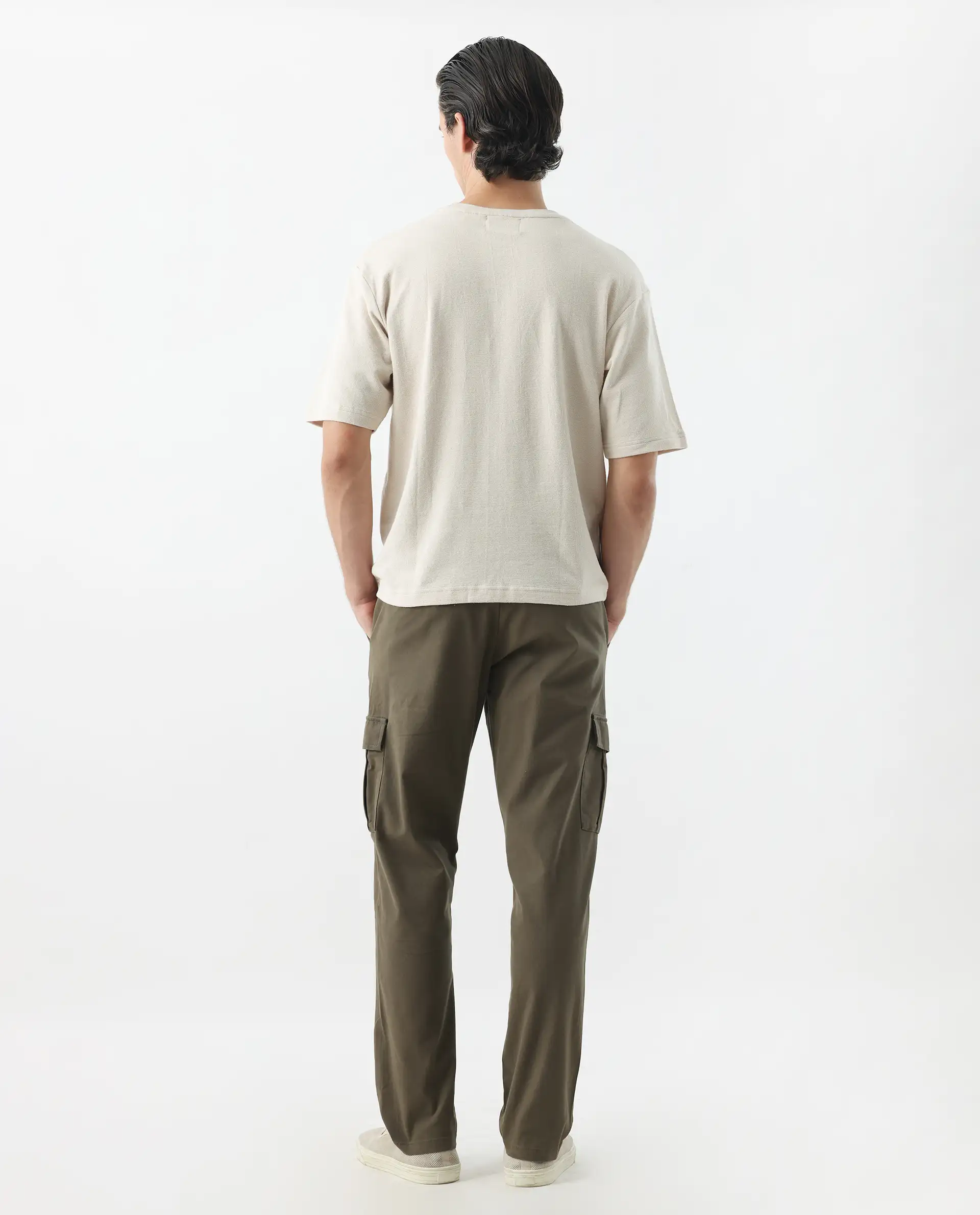 Rare Rabbit Men's Apex Olive Linen Blend Plain Regular Fit Trouser - Image 4
