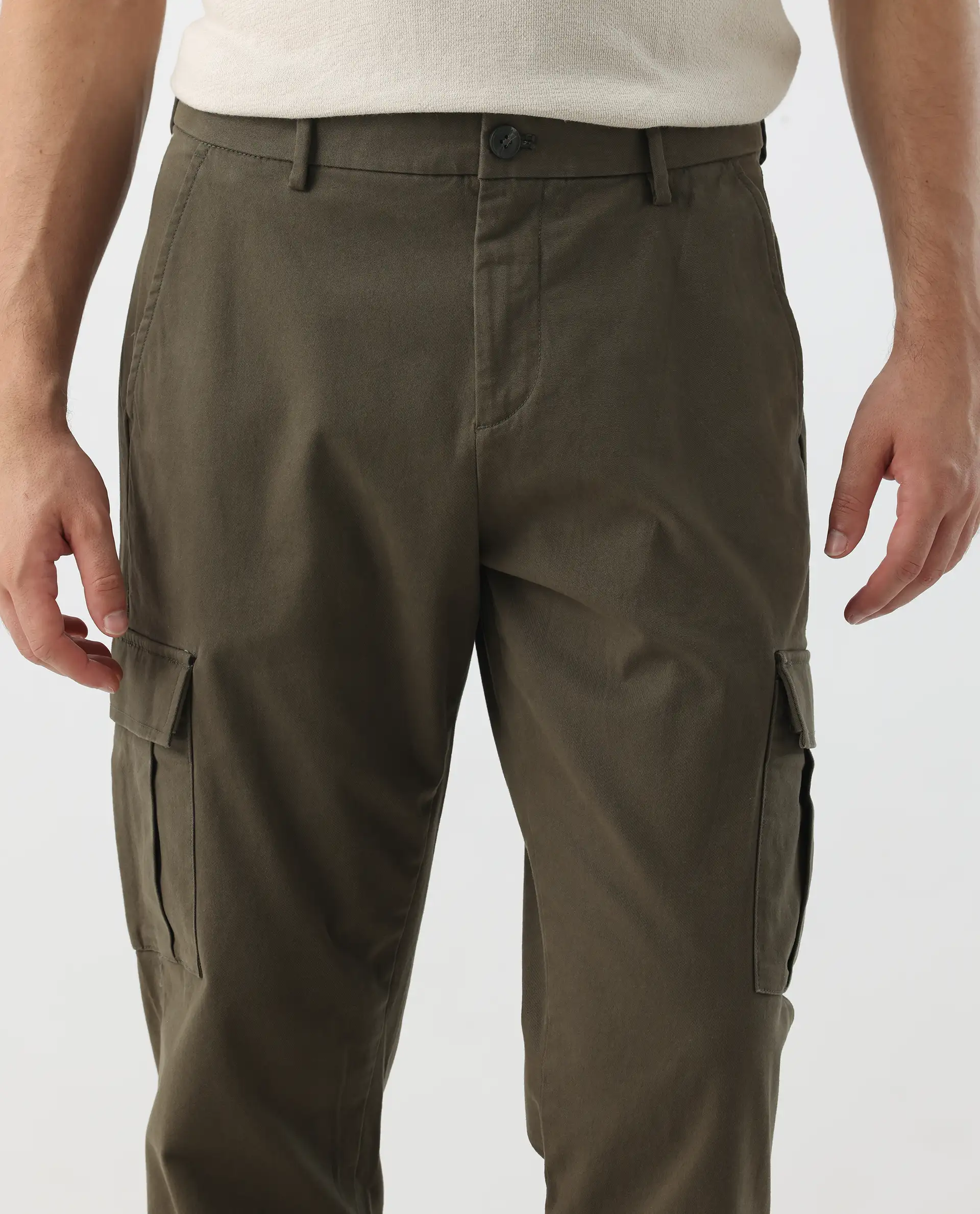 Rare Rabbit Men's Apex Olive Linen Blend Plain Regular Fit Trouser - Image 6