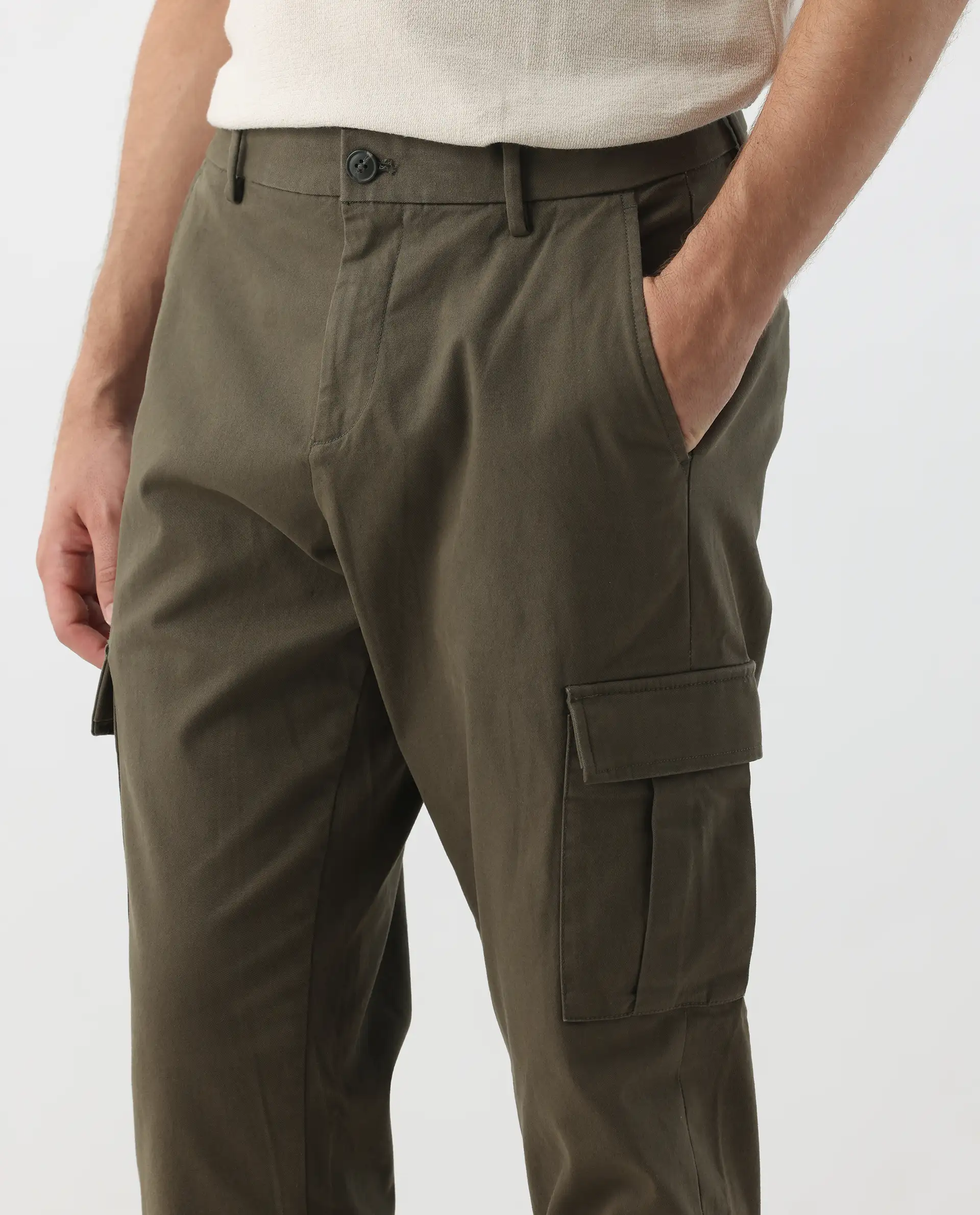 Rare Rabbit Men's Apex Olive Linen Blend Plain Regular Fit Trouser - Image 7