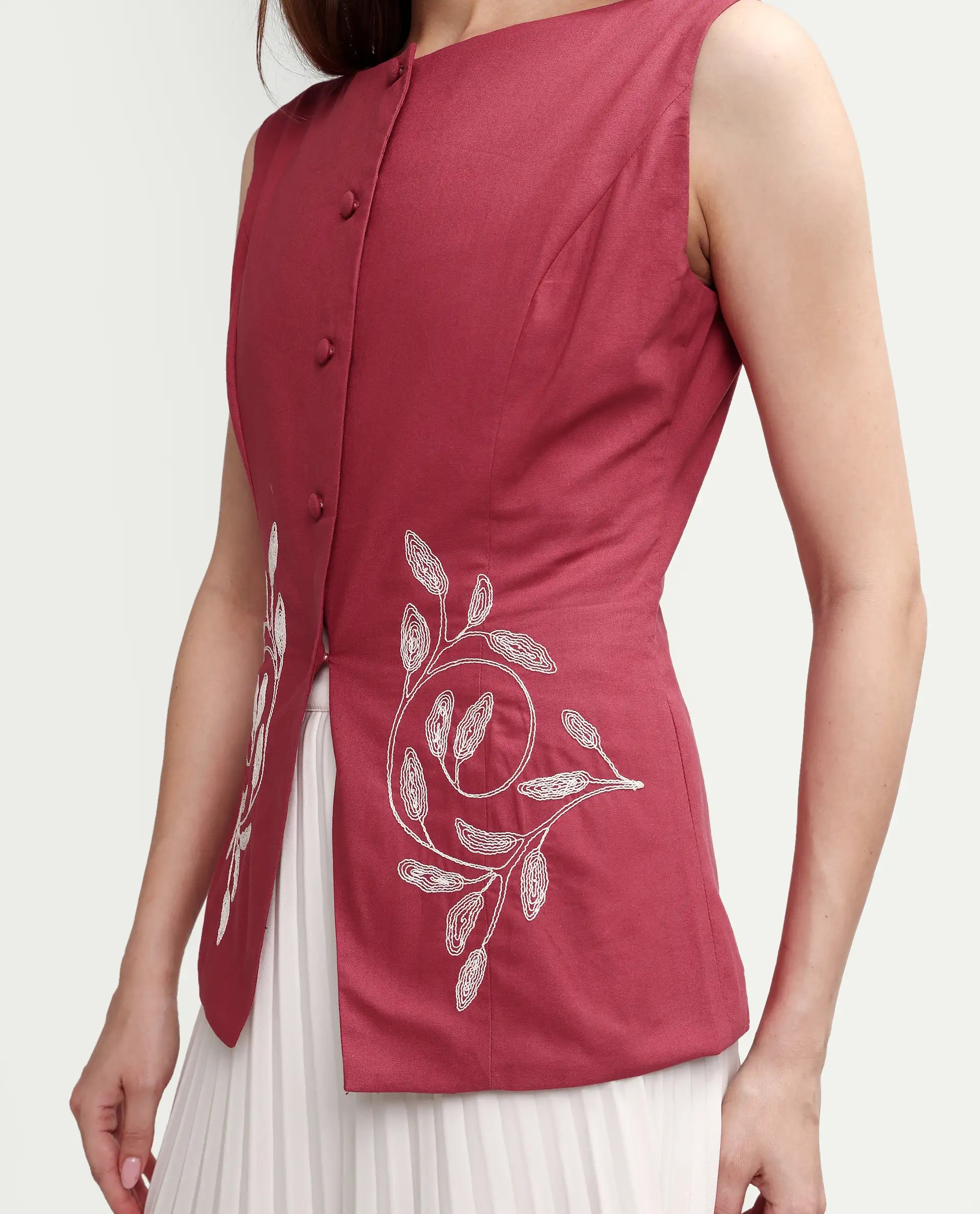 Rareism Women's Apin-T Dusky Red Cotton Sleeveless Regular Fit Plain Top - Image 4