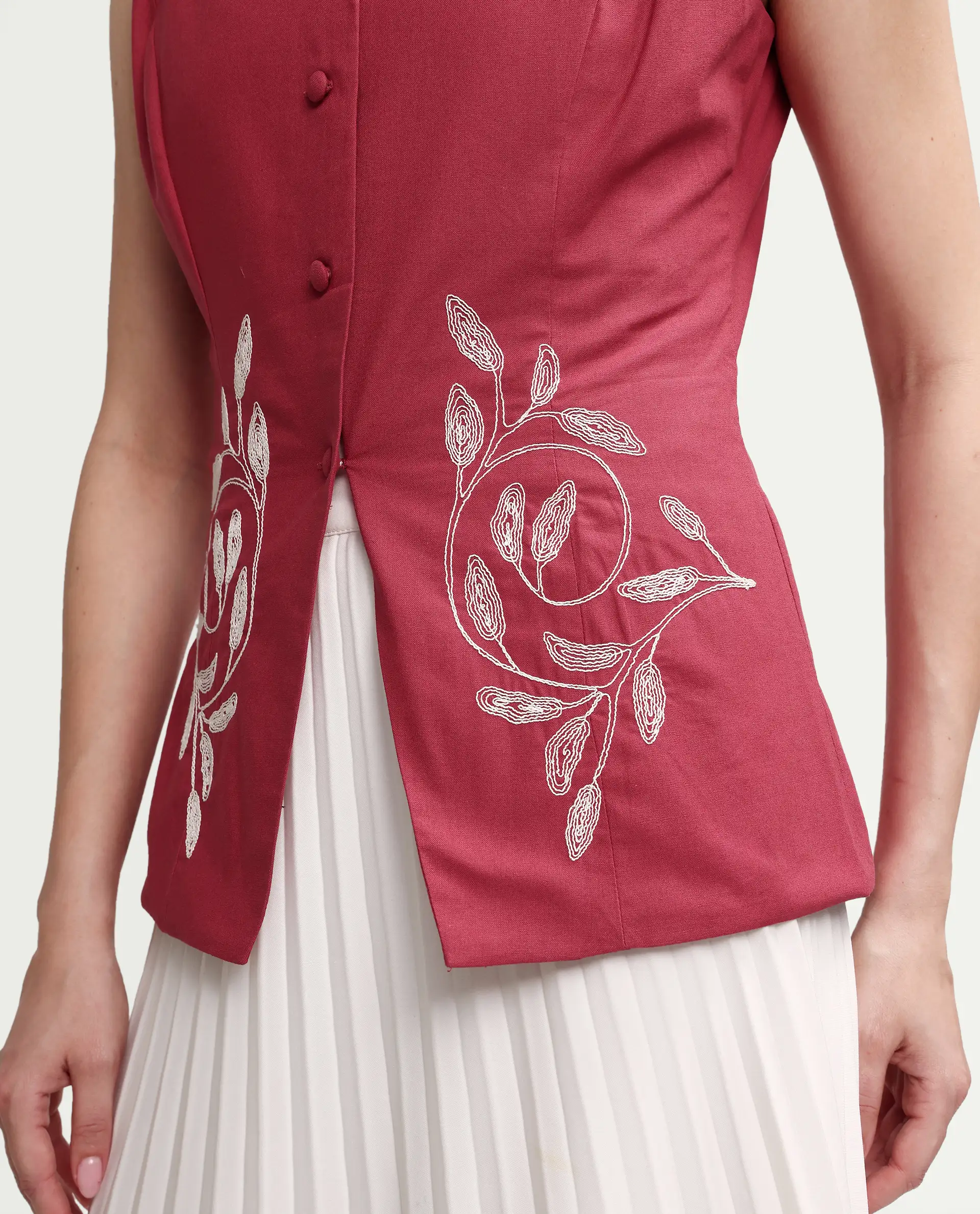 Rareism Women's Apin-T Dusky Red Cotton Sleeveless Regular Fit Plain Top - Image 5