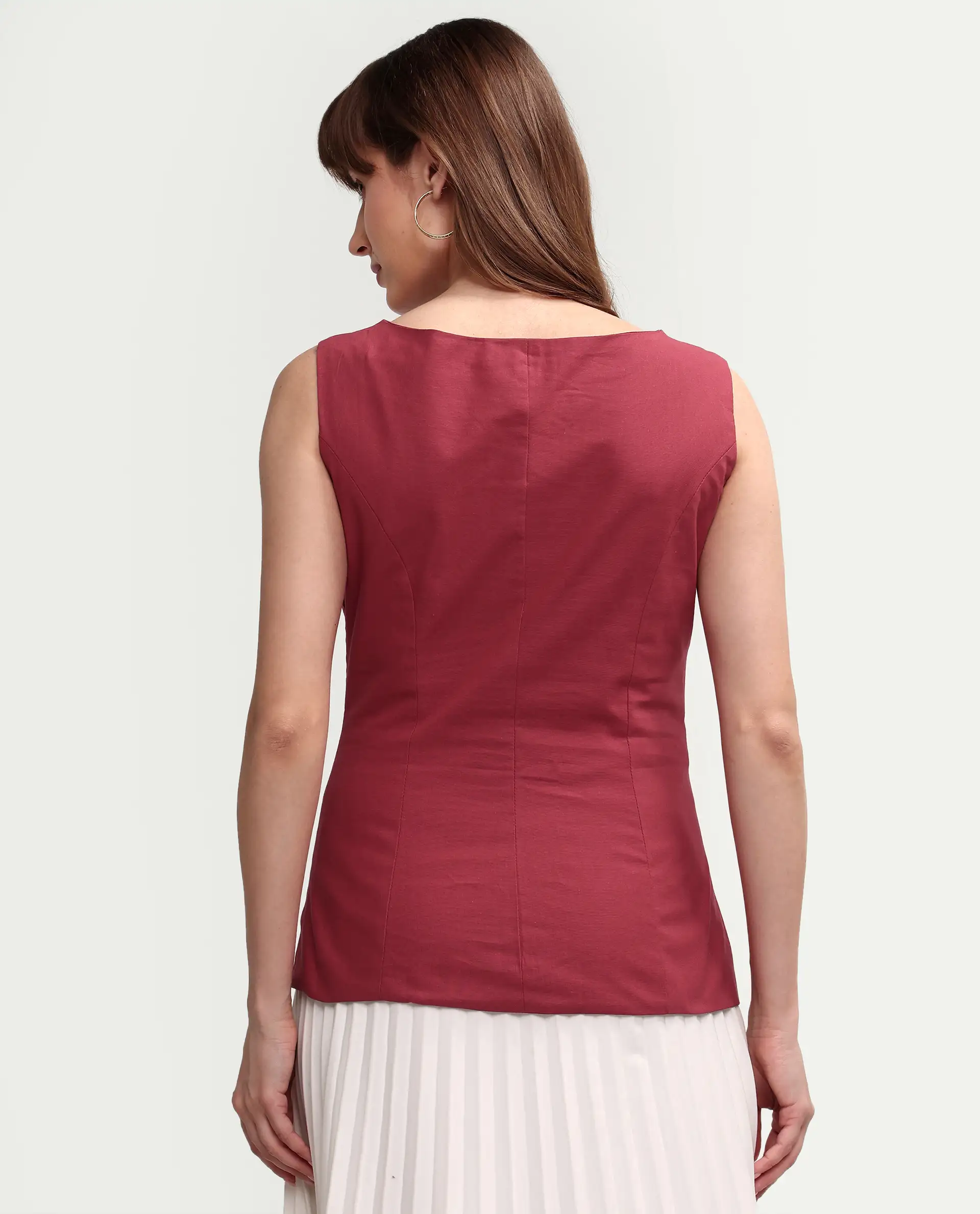 Rareism Women's Apin-T Dusky Red Cotton Sleeveless Regular Fit Plain Top - Image 8