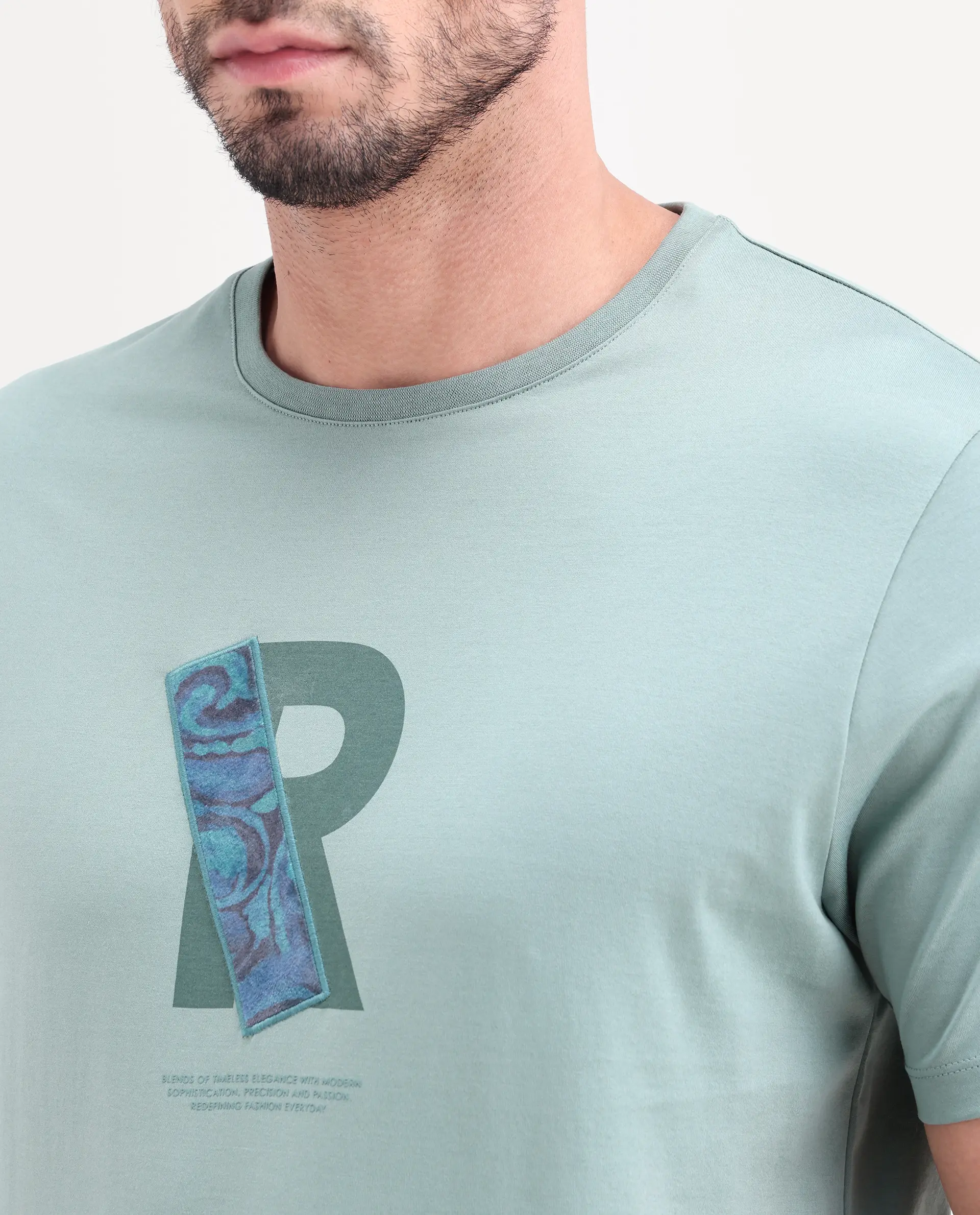 Rare Rabbit Men's Apli Dusky Green Cotton Fabric Half Sleeve Crew Neck Regular Fit Graphic Print T-Shirt - Image 3