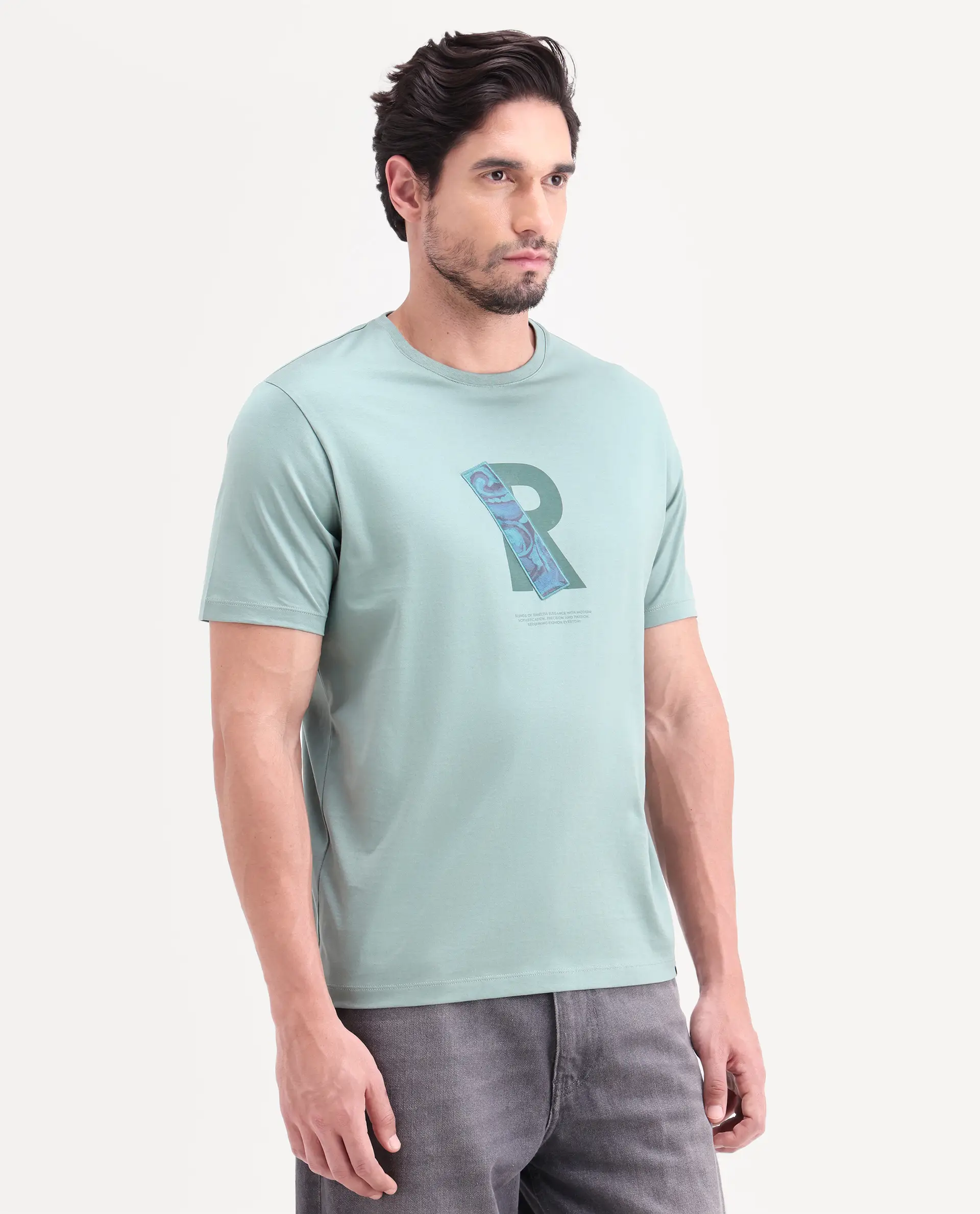 Rare Rabbit Men's Apli Dusky Green Cotton Fabric Half Sleeve Crew Neck Regular Fit Graphic Print T-Shirt - Image 6