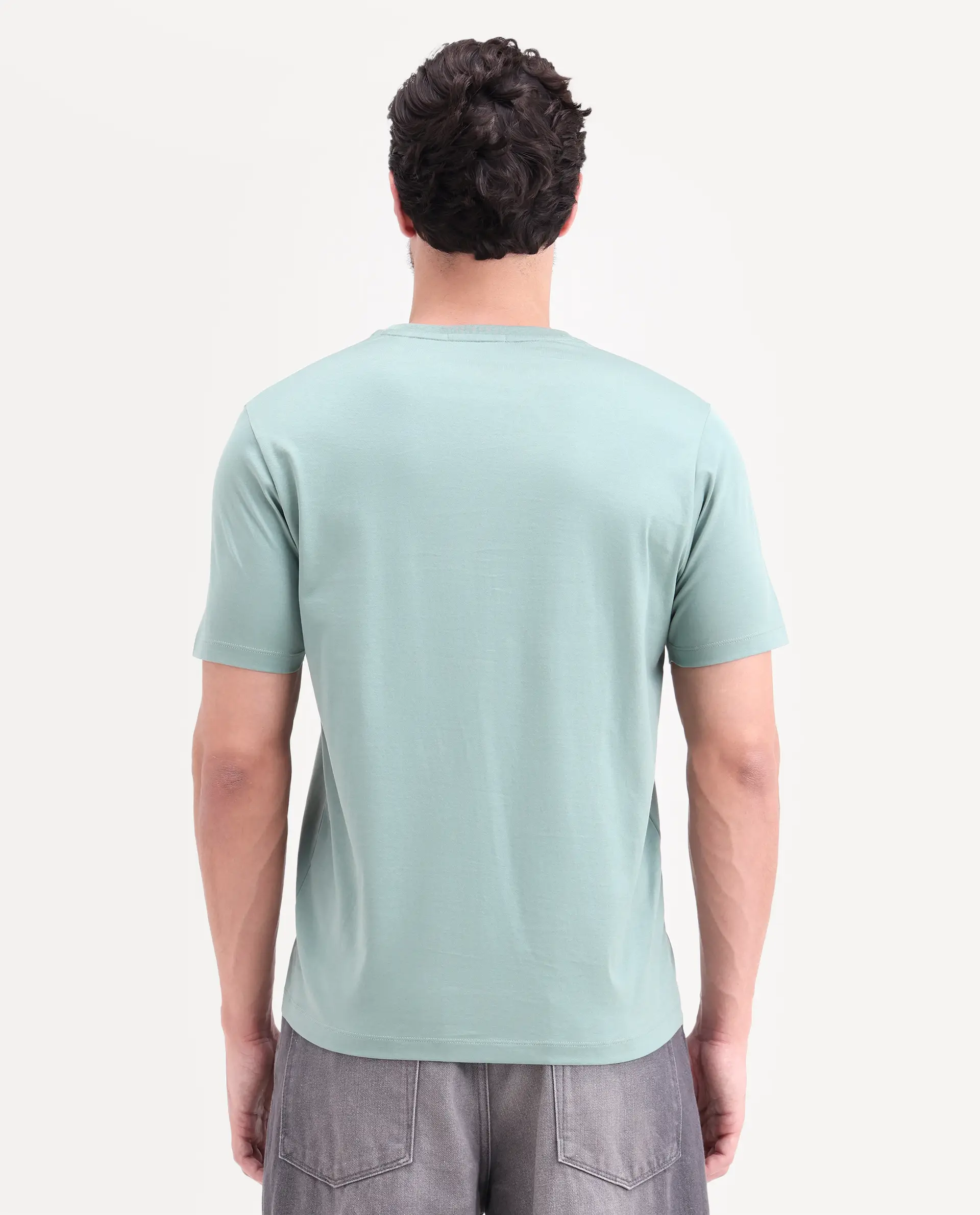 Rare Rabbit Men's Apli Dusky Green Cotton Fabric Half Sleeve Crew Neck Regular Fit Graphic Print T-Shirt - Image 7