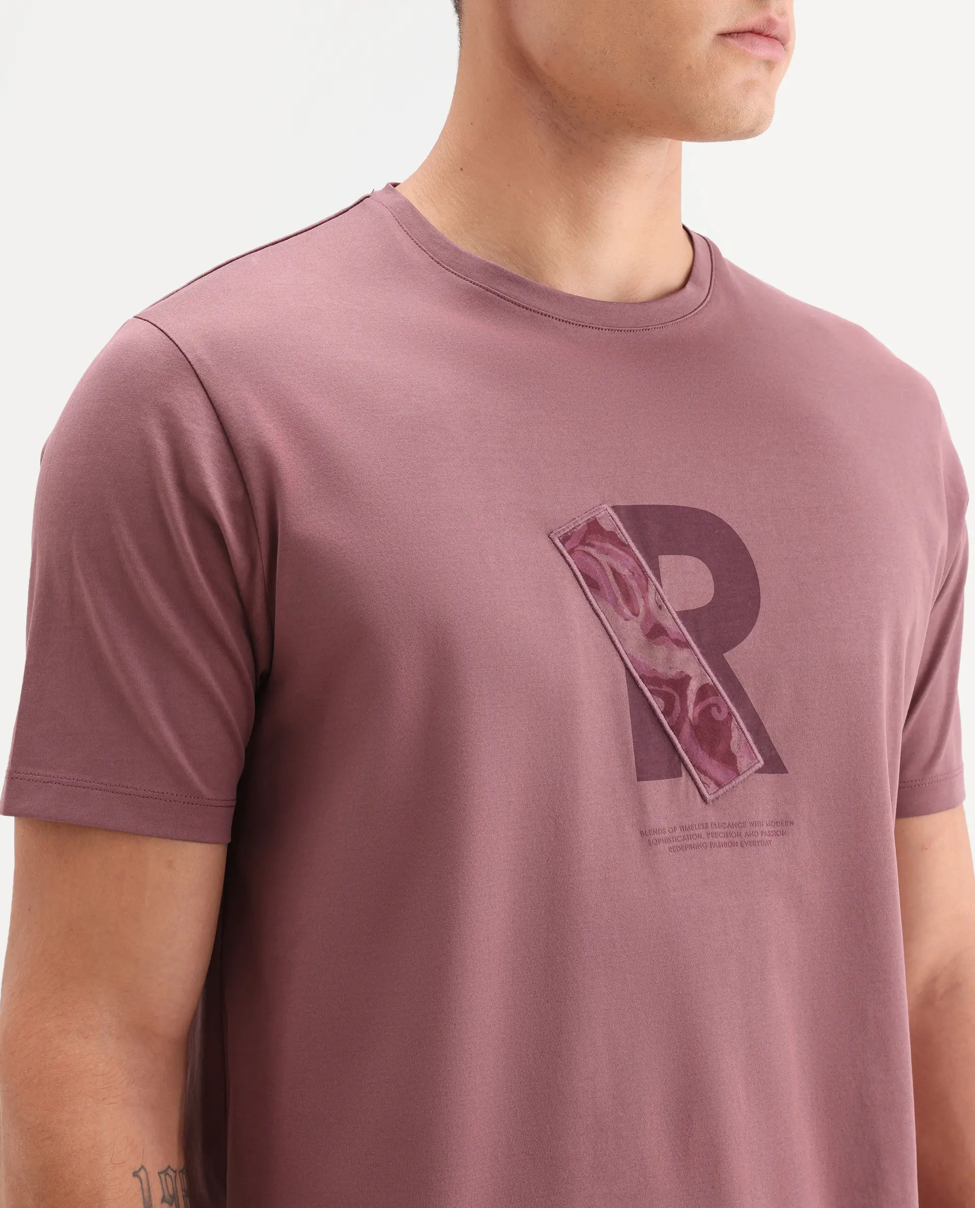 Rare Rabbit Men's Apli Dusky Pink Cotton Fabric Half Sleeve Crew Neck Regular Fit Graphic Print T-Shirt - Image 3