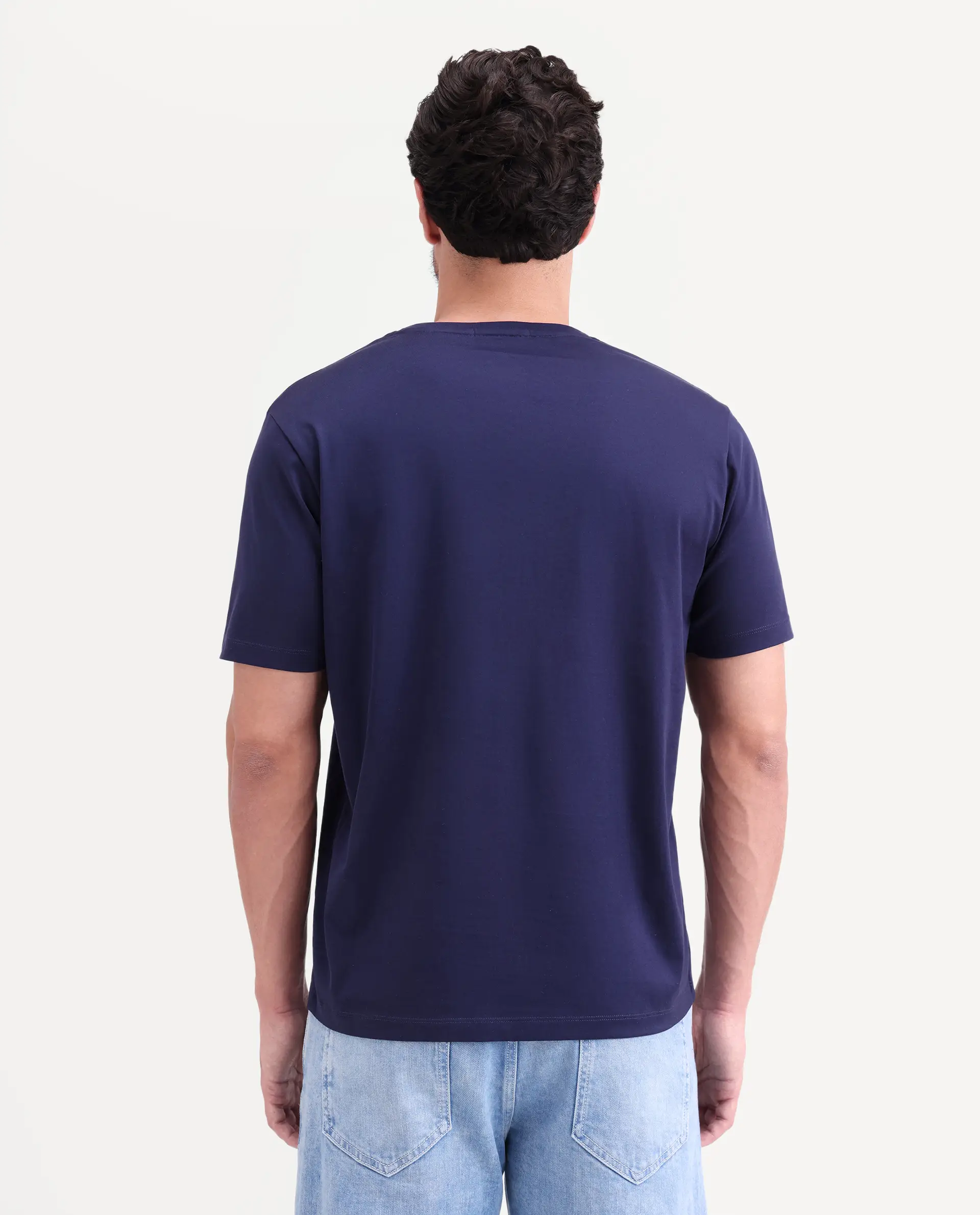 Rare Rabbit Men's Apli Flouroscent Navy Cotton Fabric Half Sleeve Crew Neck Regular Fit Graphic Print T-Shirt - Image 7