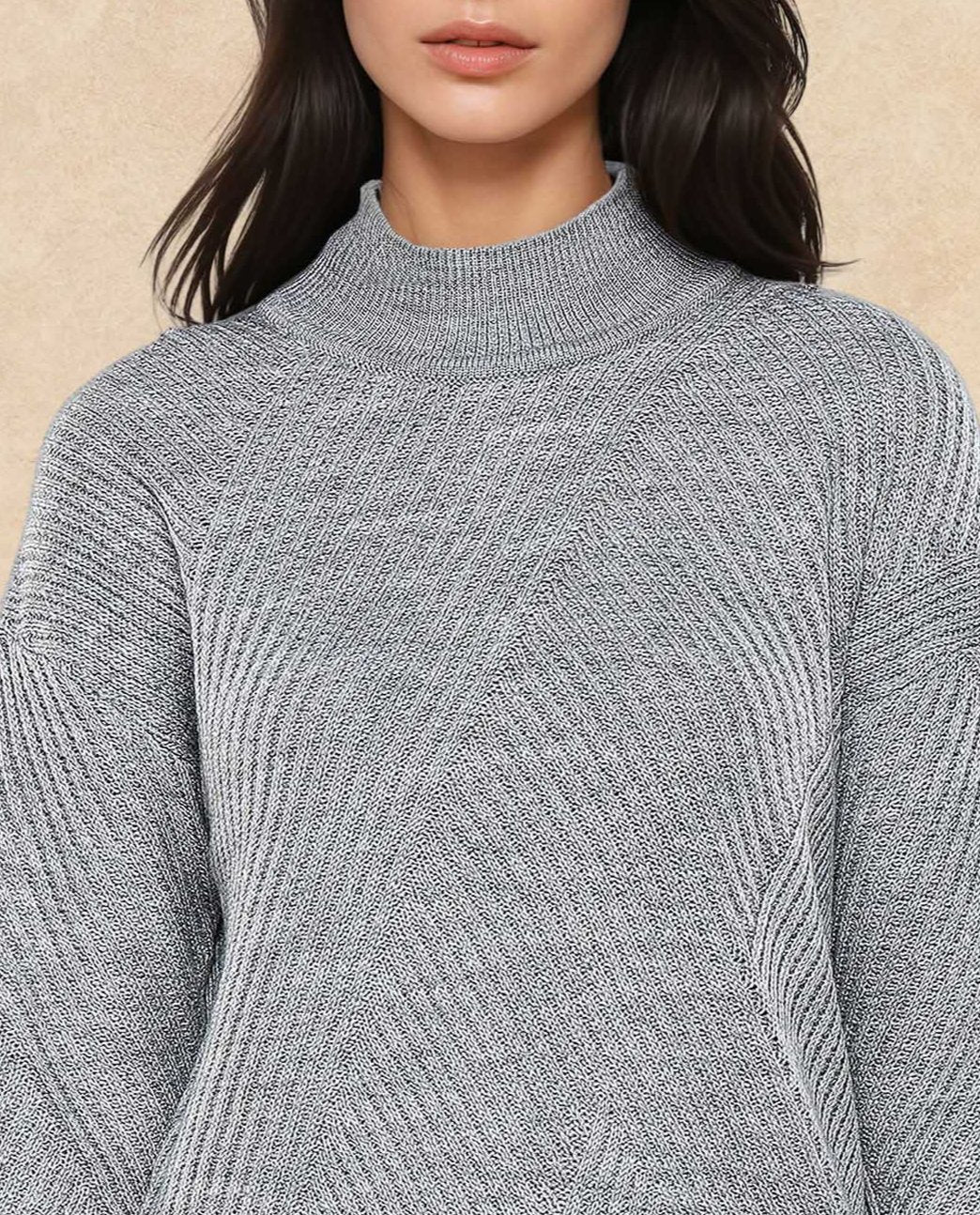Rareism Women's Apole Grey Acrylic High Neck Plain Regular Fit Sweater - Image 2