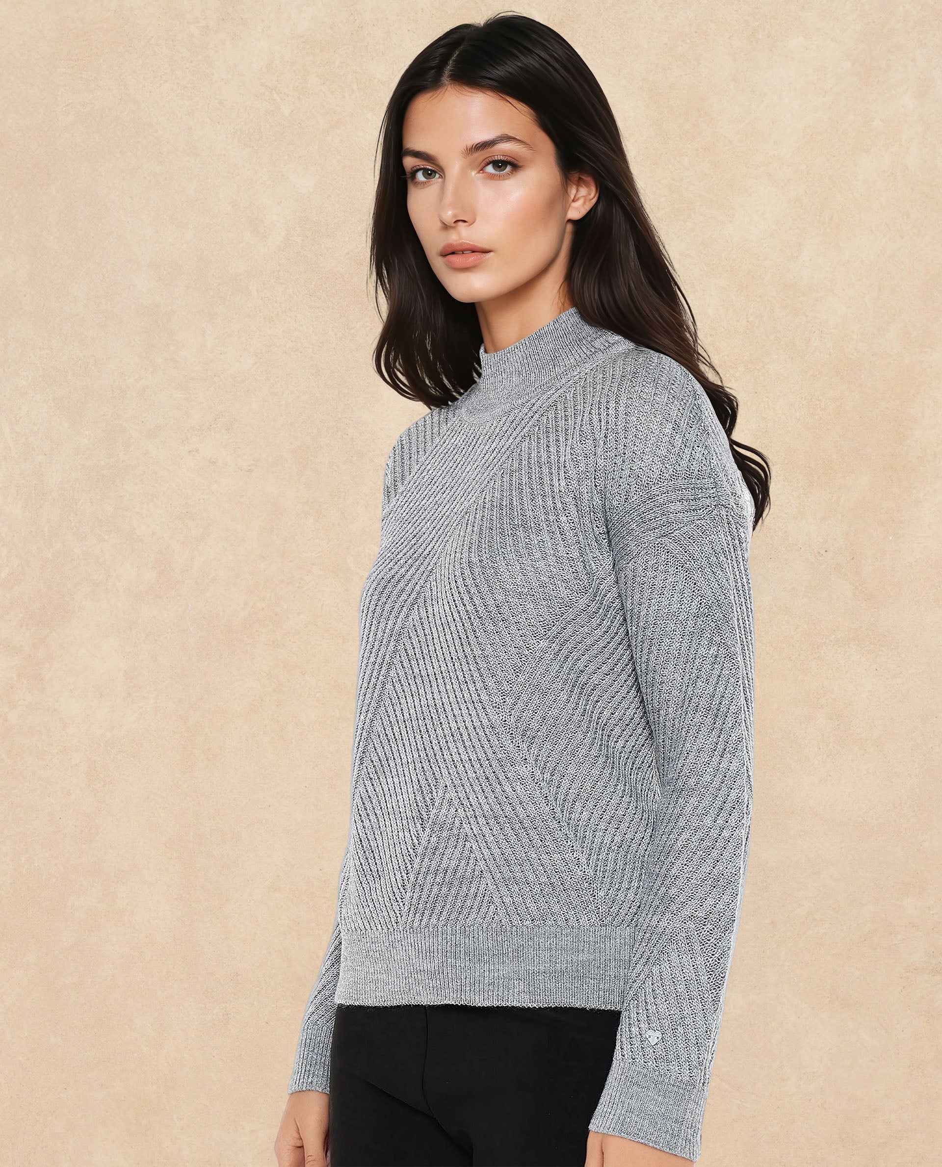 Rareism Women's Apole Grey Acrylic High Neck Plain Regular Fit Sweater - Image 4