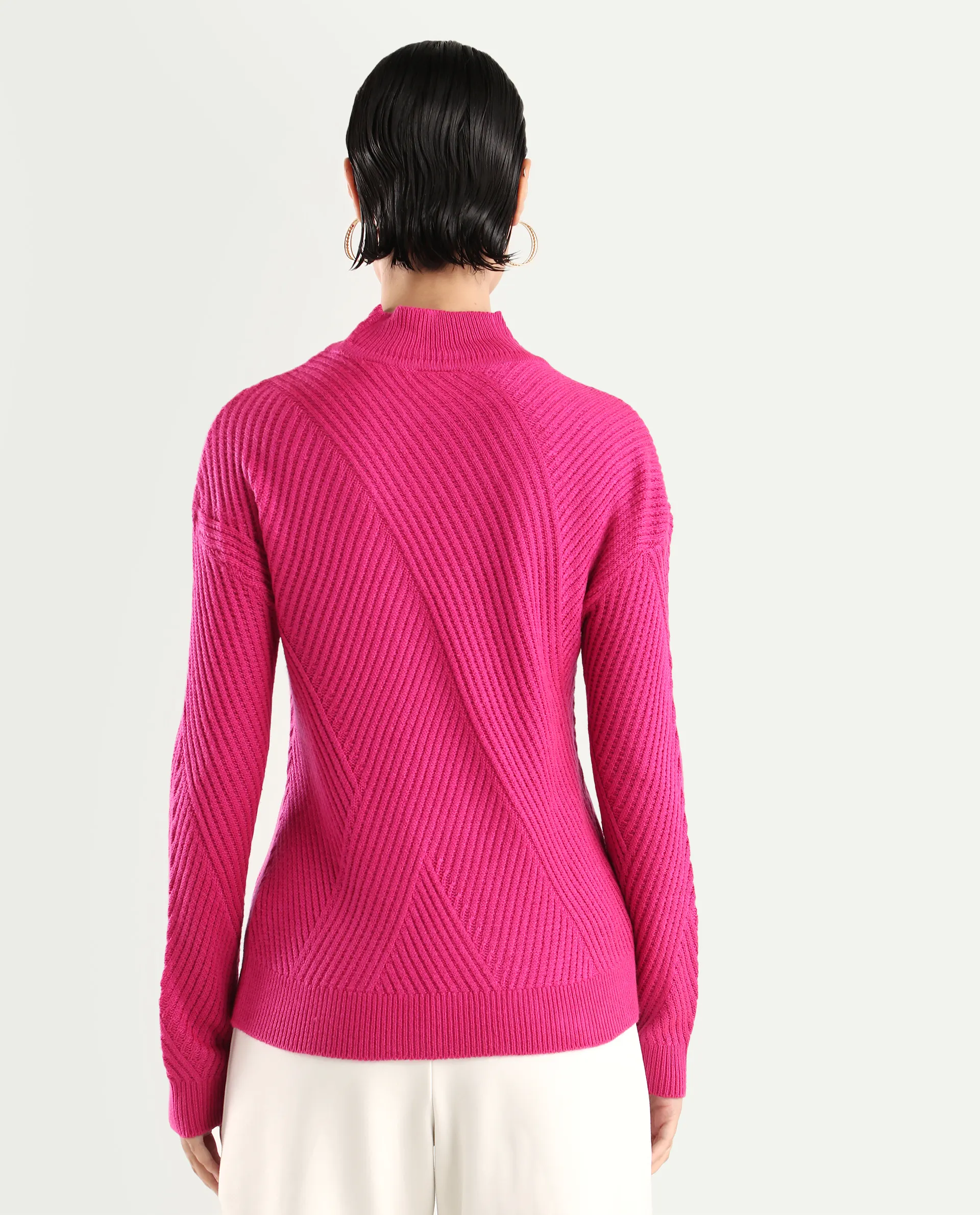 Rareism Women's Apole Pink Acrylic High Neck Plain Regular Fit Sweater - Image 8