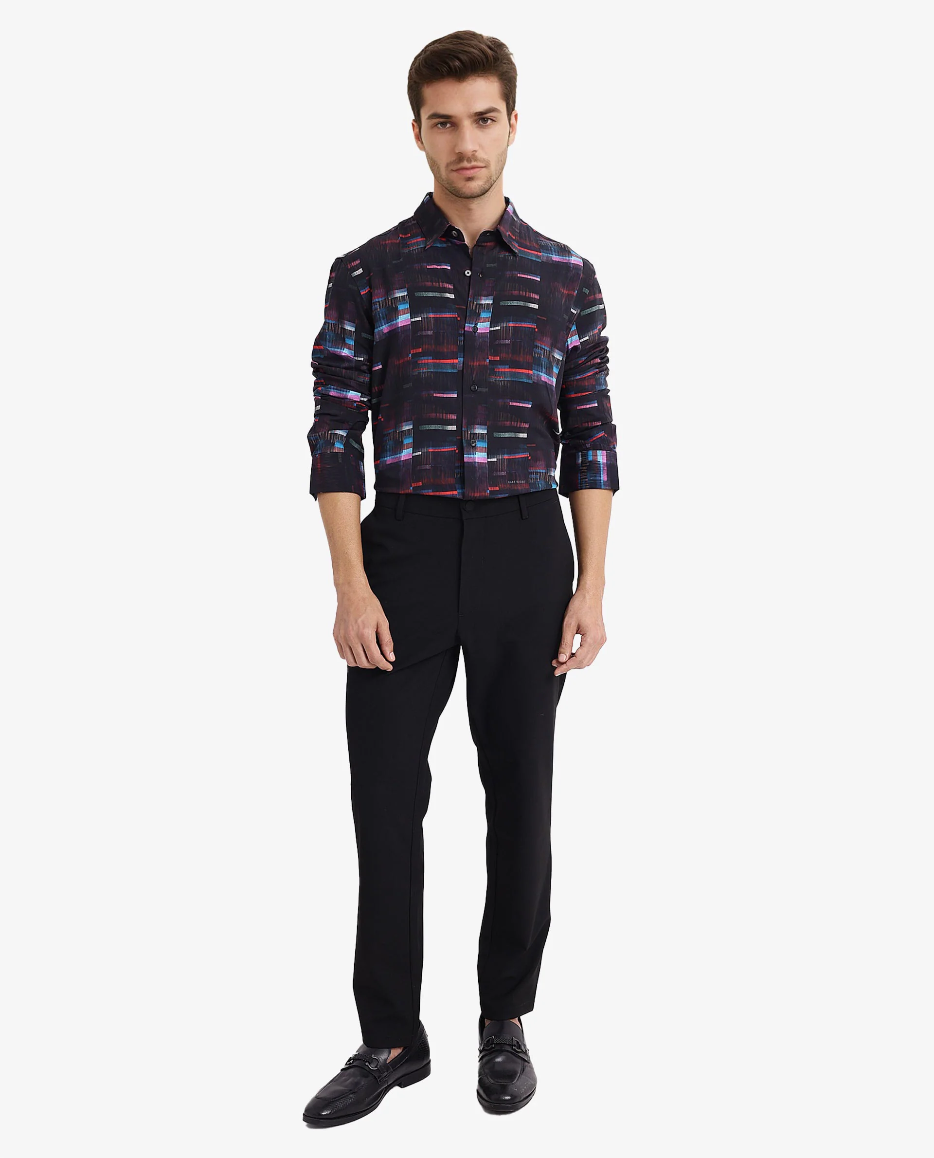 Rare Rabbit Men's Apon Black Viscose Abstract Print Regular Fit Full Sleeve Collared Shirt - Image 2