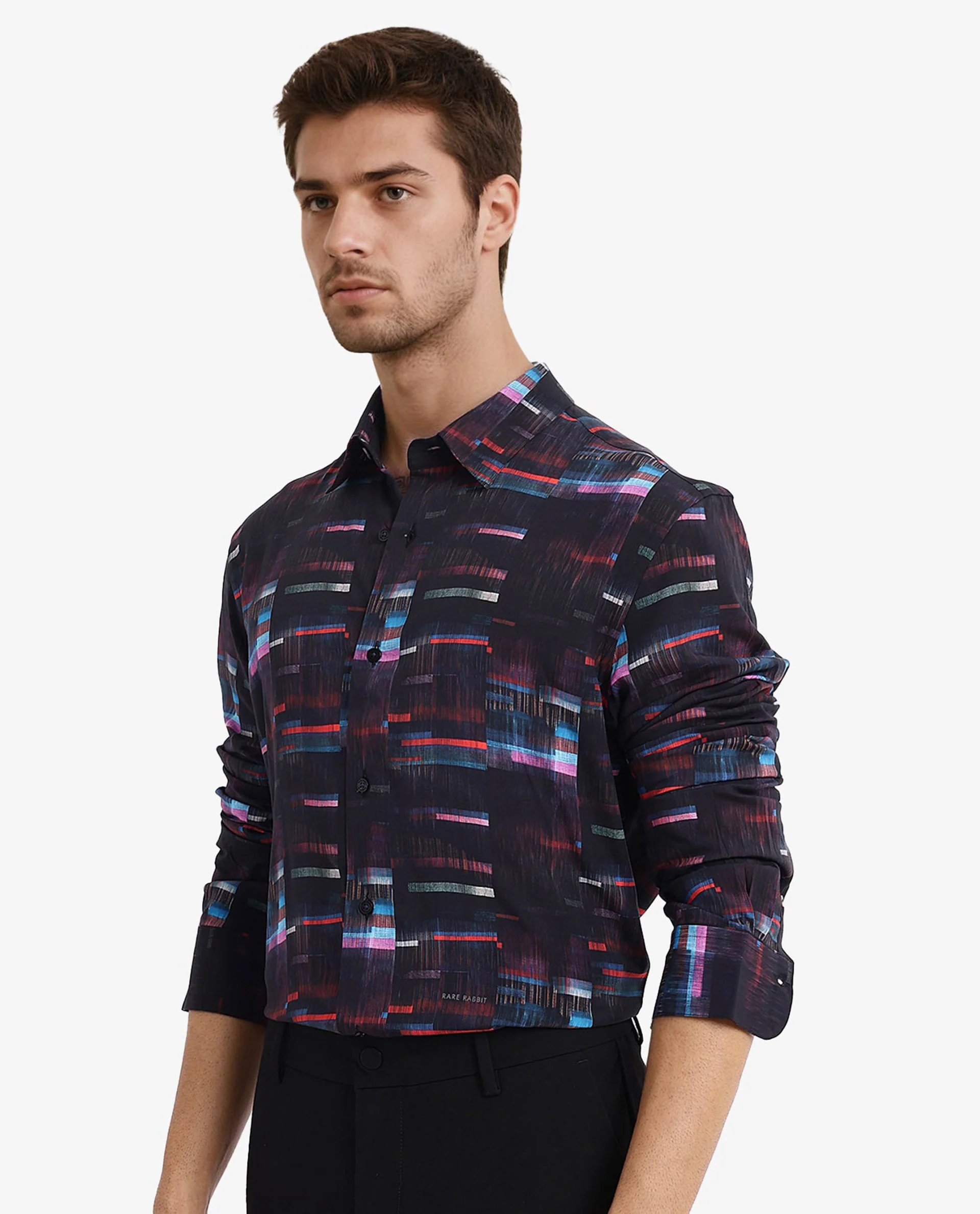 Rare Rabbit Men's Apon Black Viscose Abstract Print Regular Fit Full Sleeve Collared Shirt - Image 5