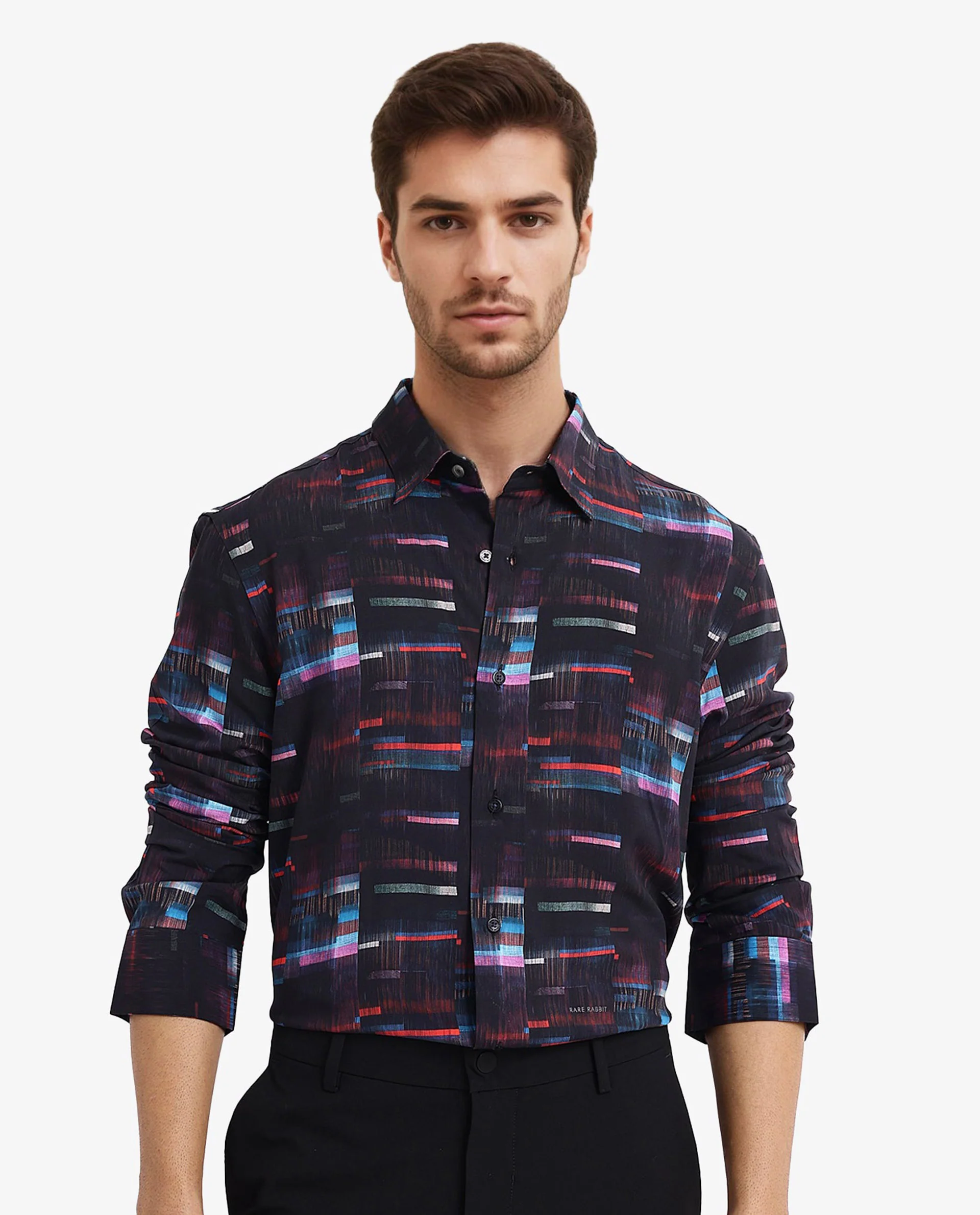 Rare Rabbit Men's Apon Black Viscose Abstract Print Regular Fit Full Sleeve Collared Shirt - Image 7