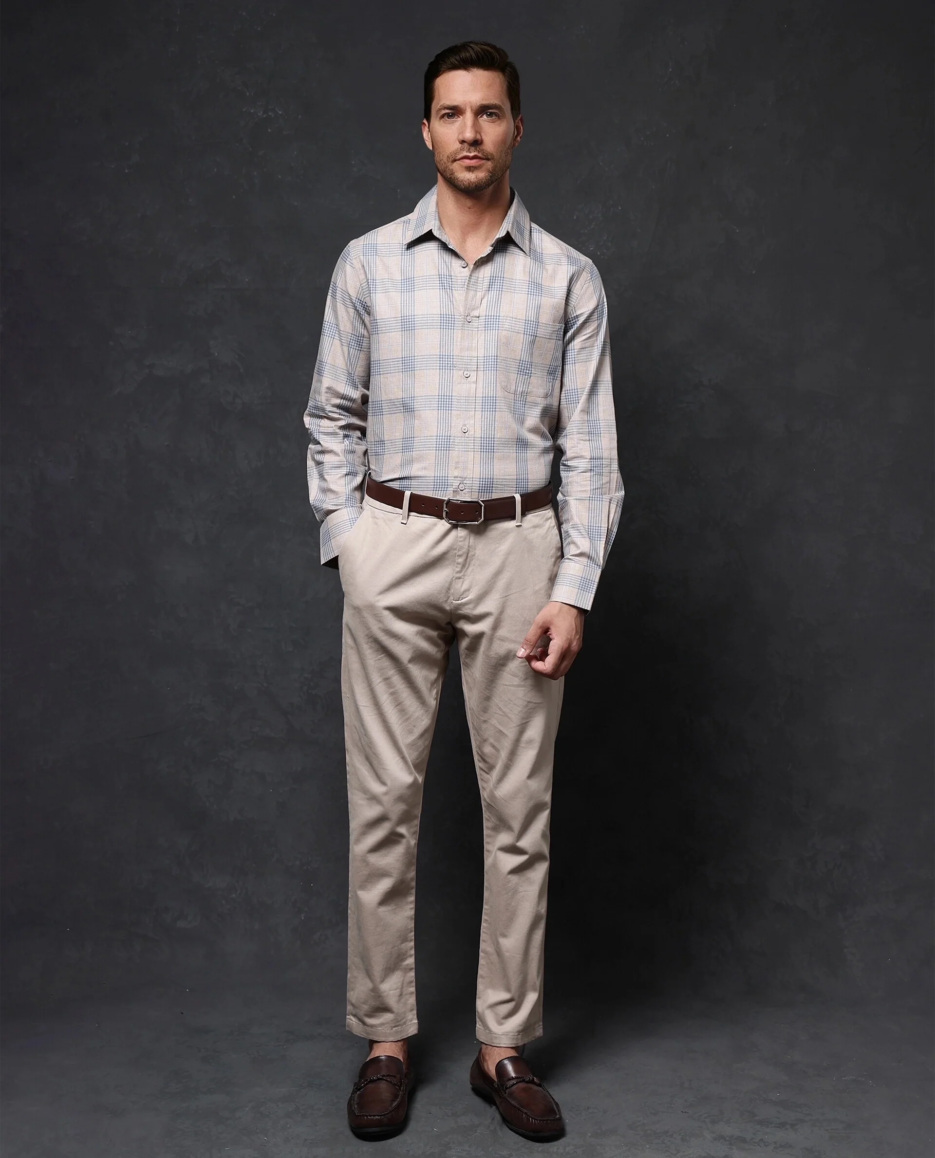 Rare Rabbit Men's Aporo Beige Cotton Checked Print Regular Fit Full Sleeve Collared Shirt - Image 3