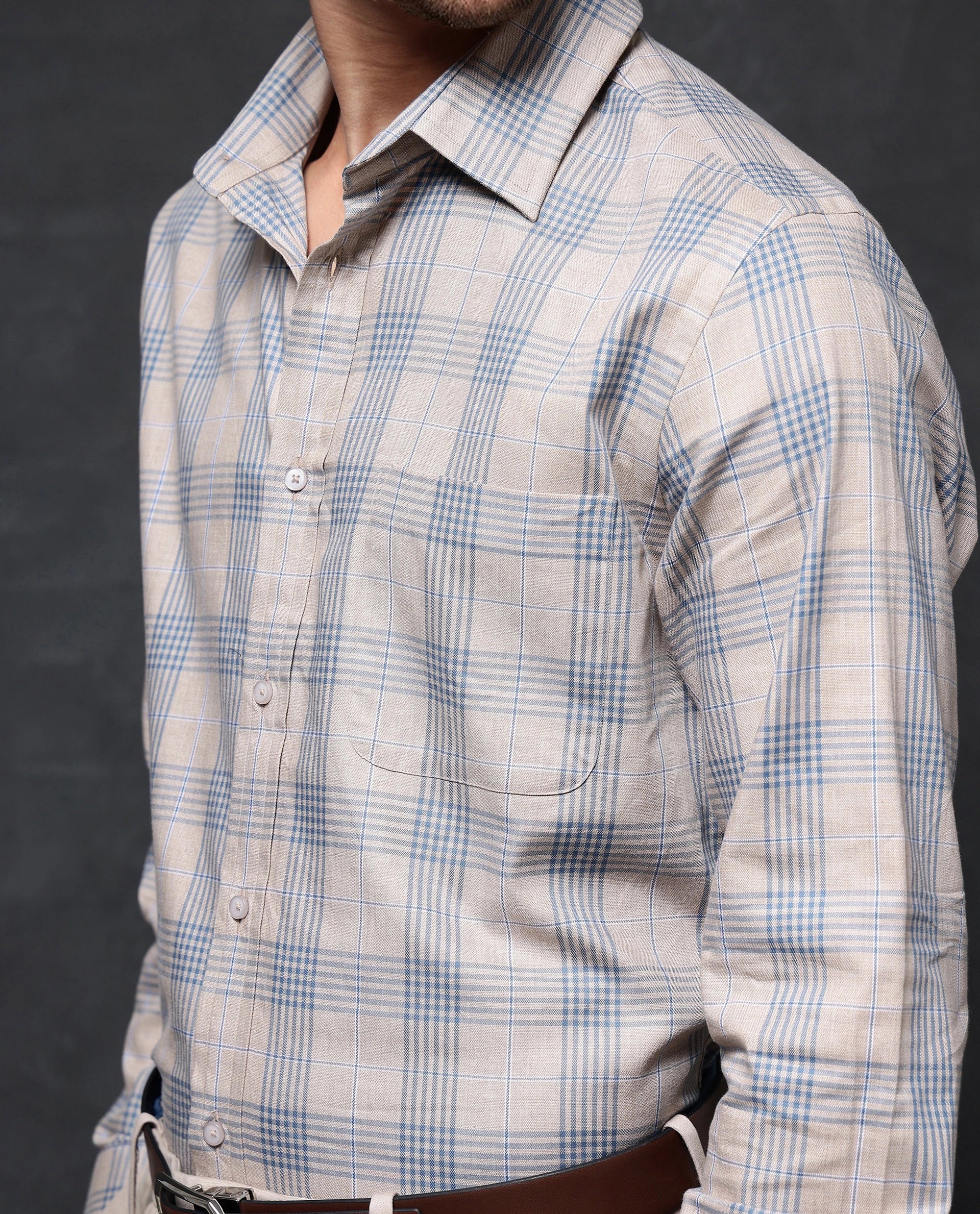 Rare Rabbit Men's Aporo Beige Cotton Checked Print Regular Fit Full Sleeve Collared Shirt - Image 4