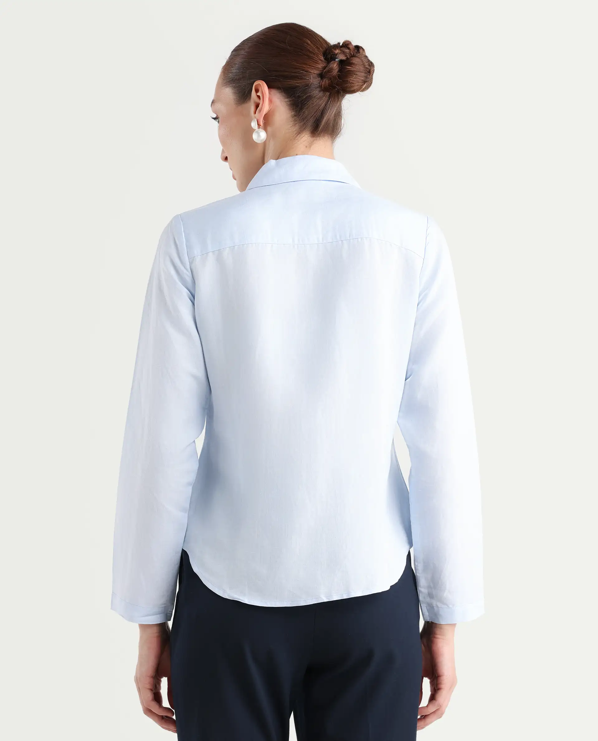 Rareism Women's Appleby Blue Modal Blend Drop Collar Plain Cuffed Sleeve Regular Fit Shirt - Image 8