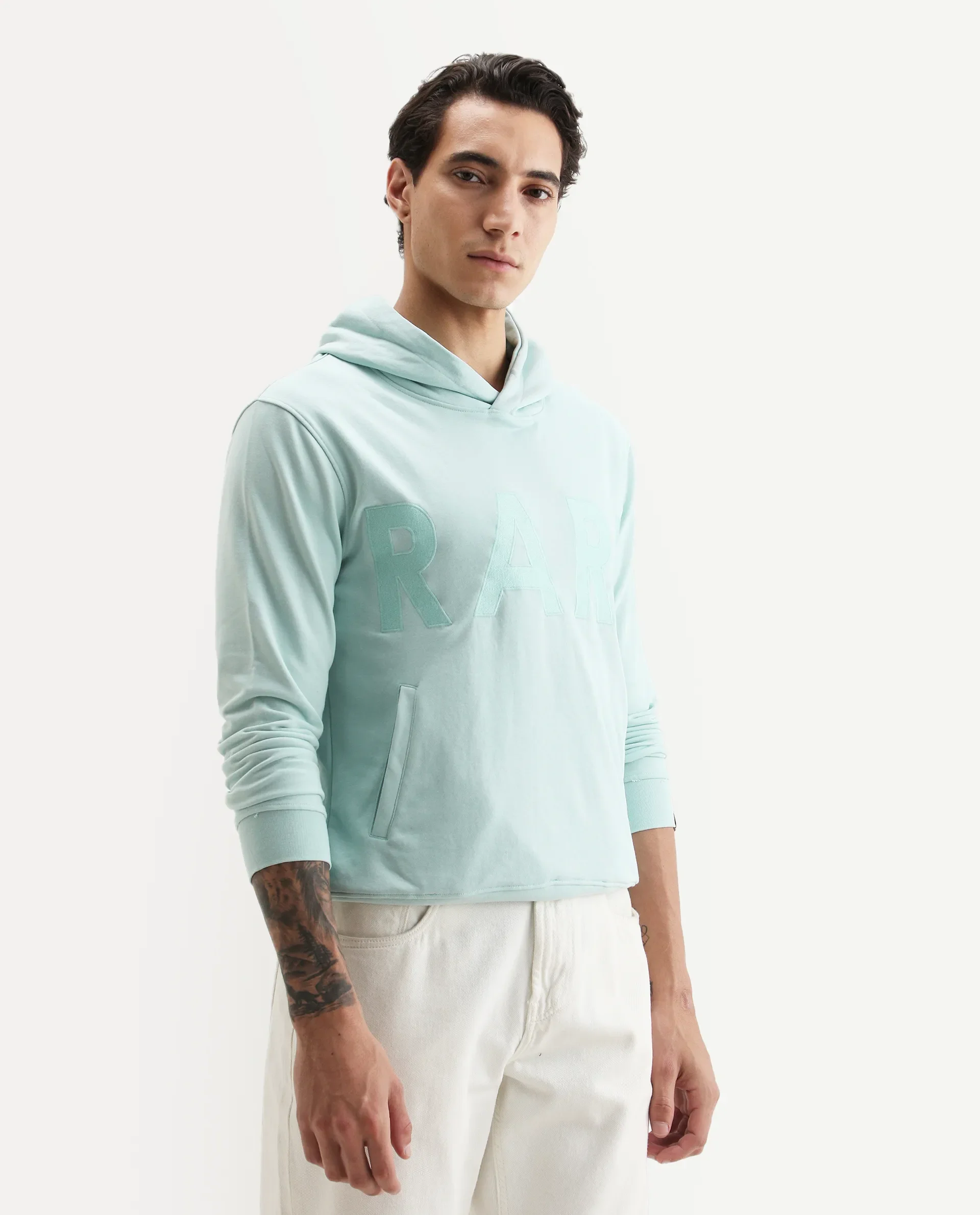 Rare Rabbit Men's April Light Blue Cotton Embroidered Regular Fit Full Sleeve Crew Neck Sweatshirt - Image 3