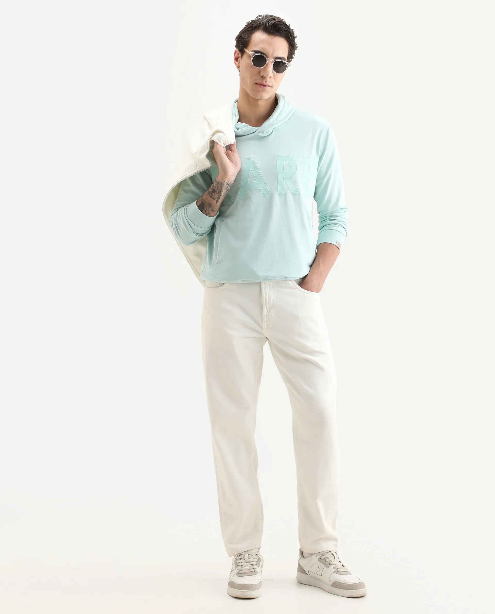 Rare Rabbit Men's April Light Blue Cotton Embroidered Regular Fit Full Sleeve Crew Neck Sweatshirt - Image 5