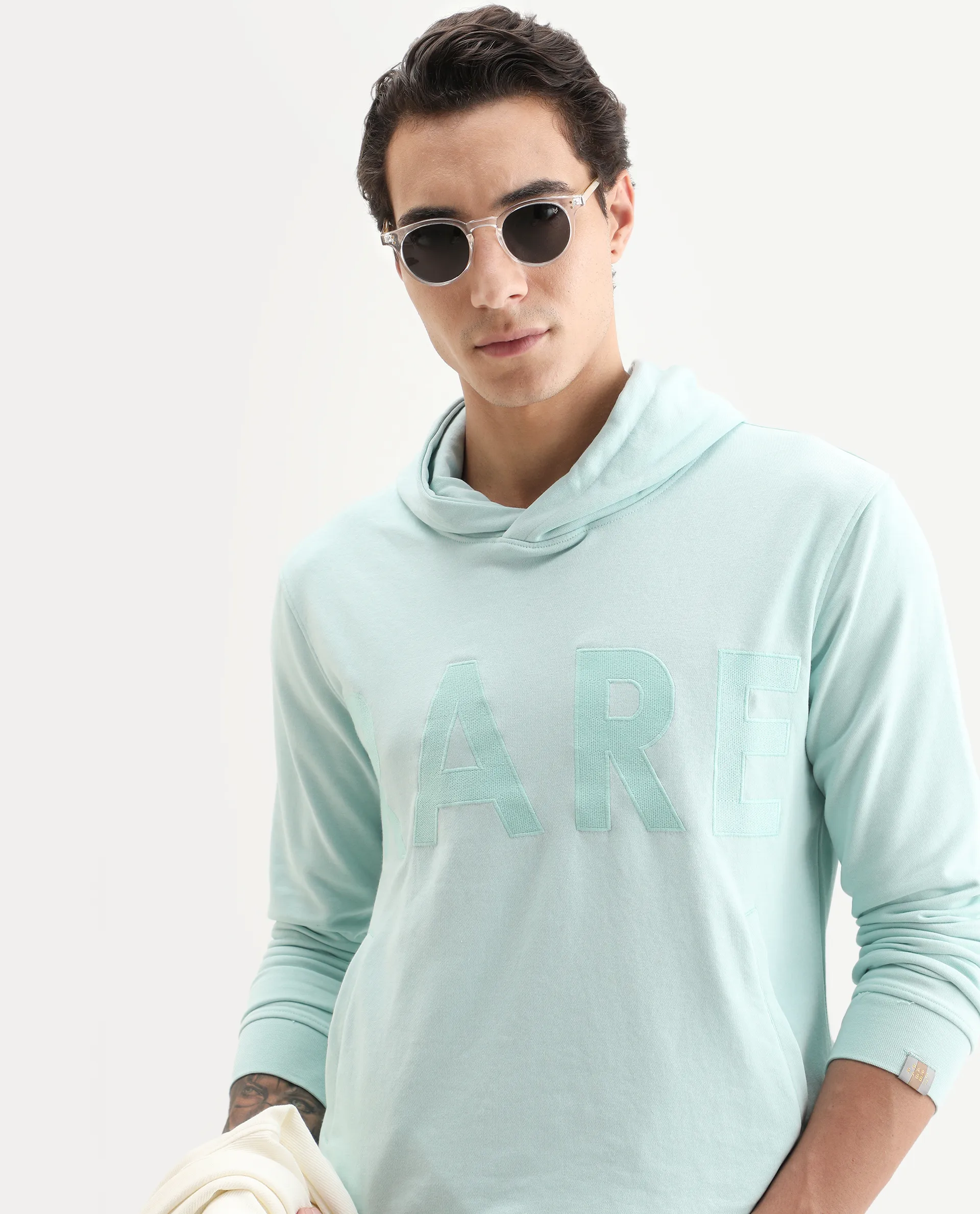 Rare Rabbit Men's April Light Blue Cotton Embroidered Regular Fit Full Sleeve Crew Neck Sweatshirt - Image 6