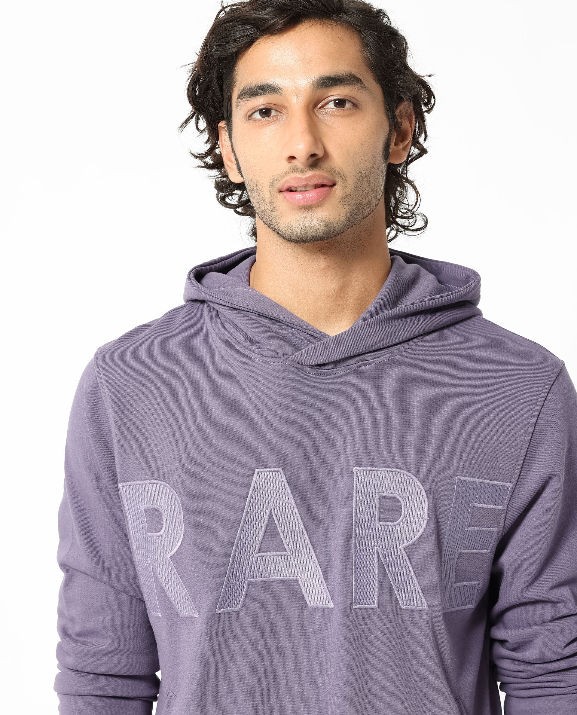 Rare Rabbit Men's April Purple Cotton Embroidered Regular Fit Full Sleeve Crew Neck Sweatshirt